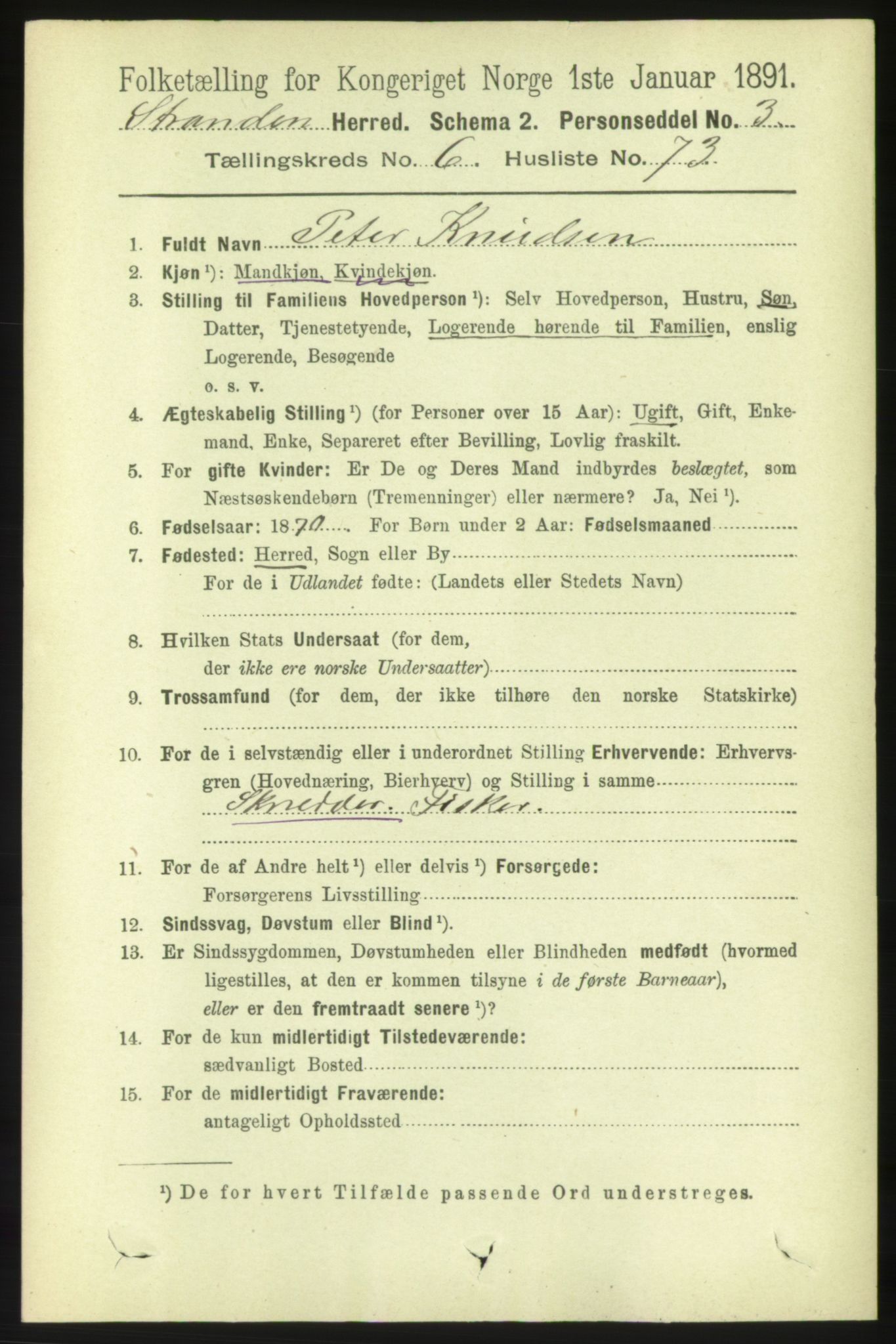 RA, 1891 census for 1525 Stranda, 1891, p. 1662