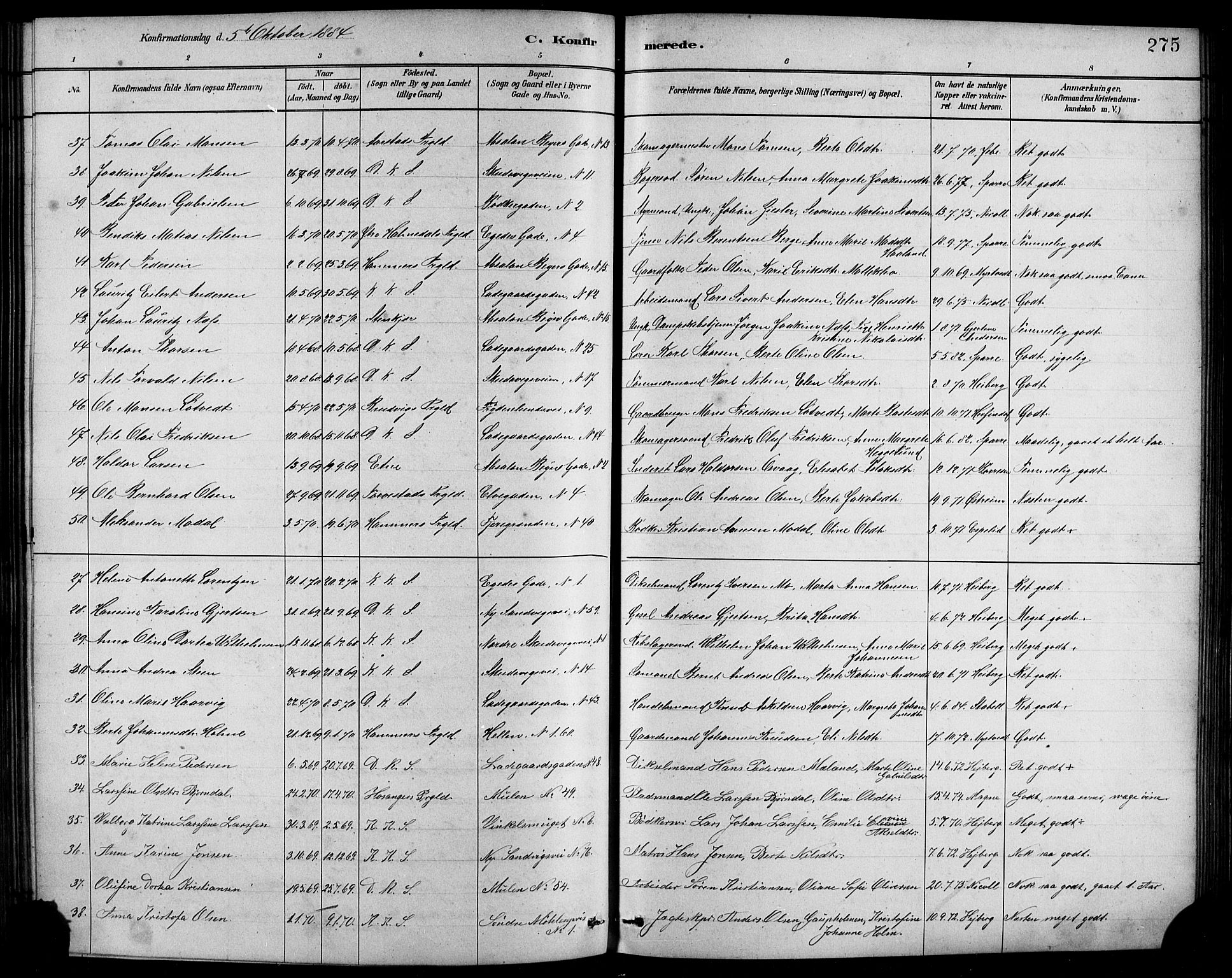 Sandviken Sokneprestembete, SAB/A-77601/H/Hb/L0001: Parish register (copy) no. A 2, 1879-1892, p. 275