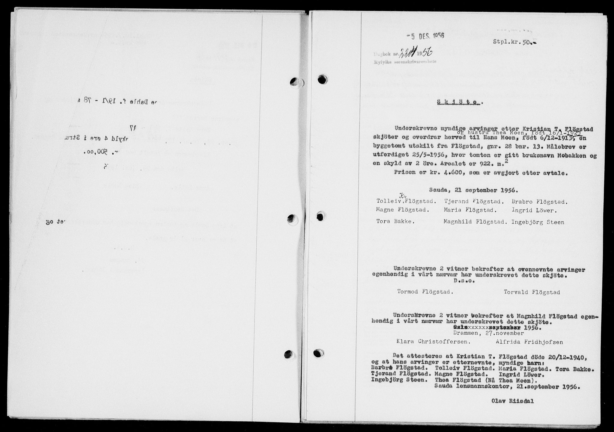 Ryfylke tingrett, SAST/A-100055/001/II/IIB/L0135: Mortgage book no. 114, 1956-1957, Diary no: : 2204/1956