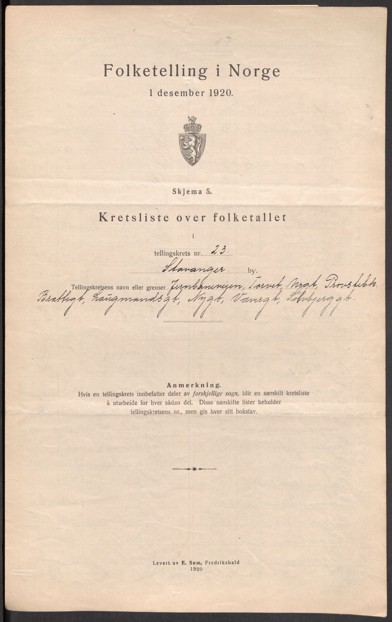 SAST, 1920 census for Stavanger, 1920, p. 73