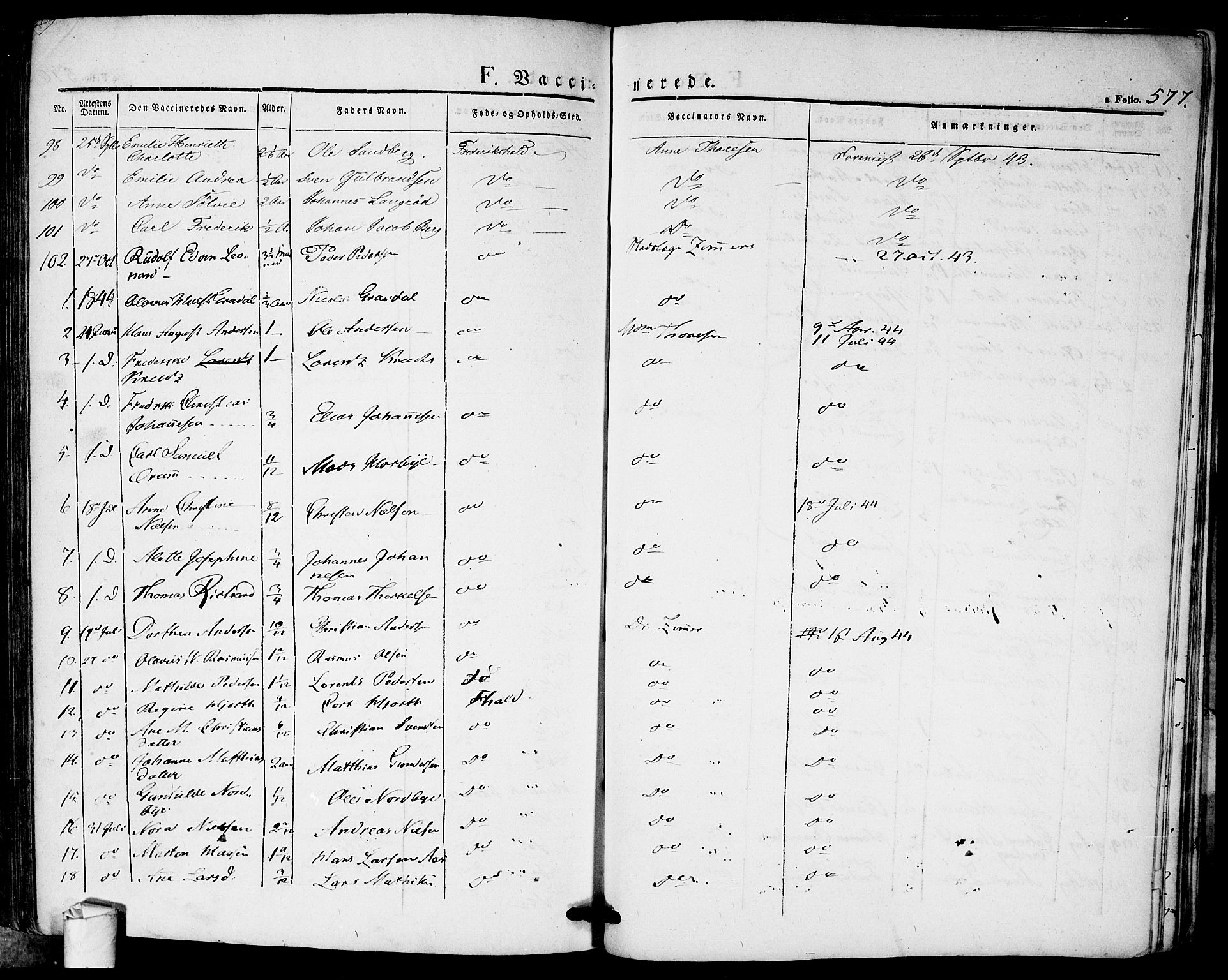 Halden prestekontor Kirkebøker, SAO/A-10909/F/Fa/L0005: Parish register (official) no. I 5, 1834-1845, p. 577
