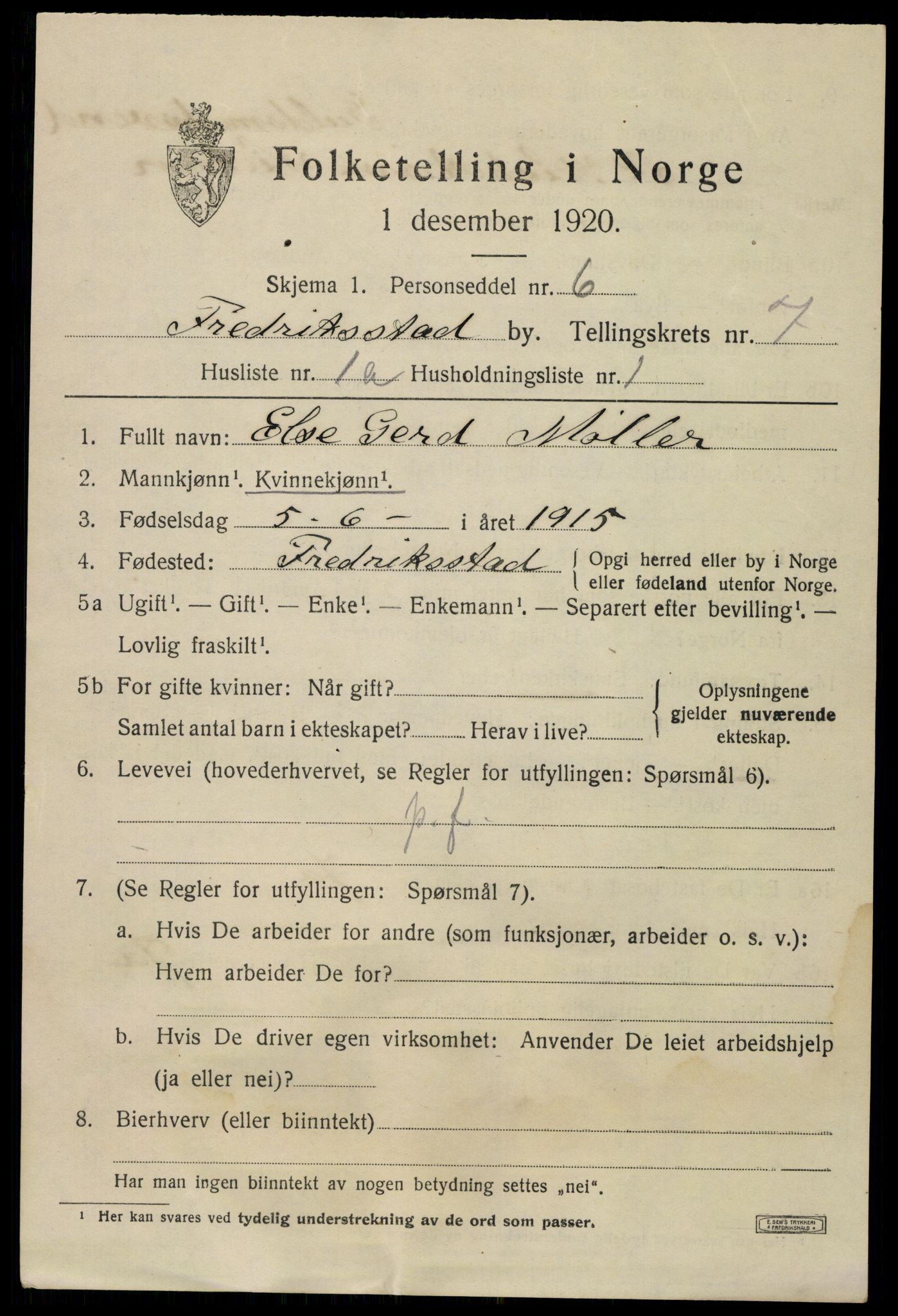 SAO, 1920 census for Fredrikstad, 1920, p. 21851