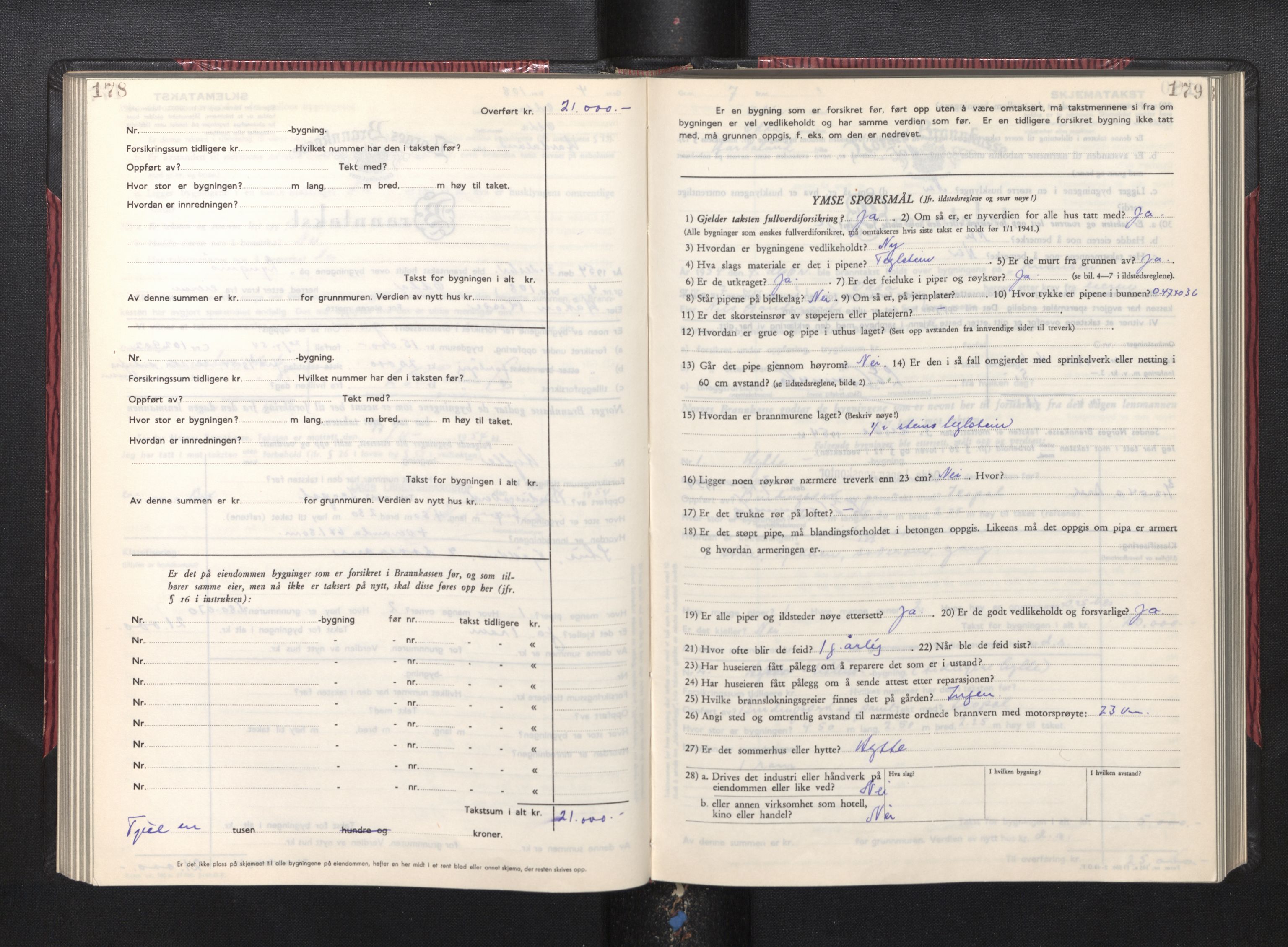 Lensmannen i Odda, AV/SAB-A-34001/0012/L0004: Branntakstprotokoll, skjematakst, 1950-1955, p. 178-179