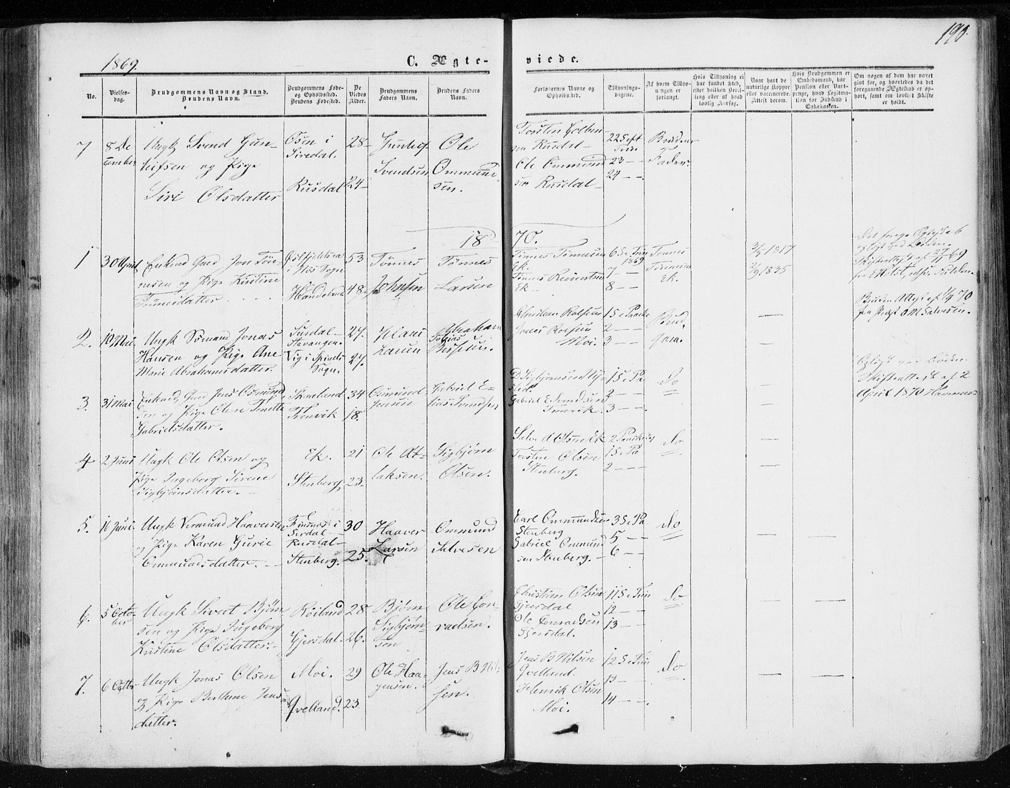 Lund sokneprestkontor, AV/SAST-A-101809/S06/L0009: Parish register (official) no. A 8, 1853-1877, p. 190