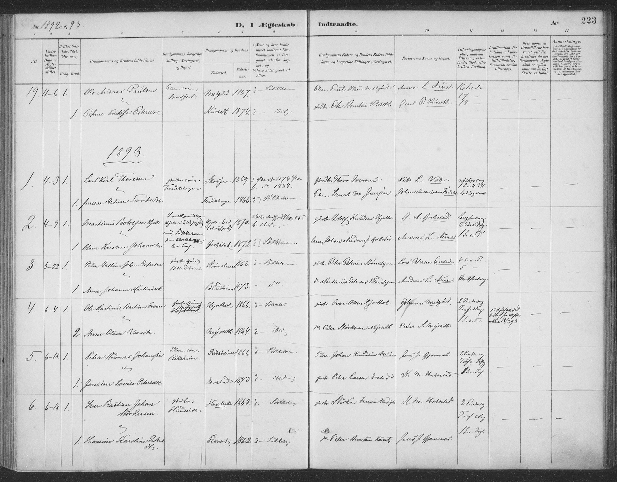 Ministerialprotokoller, klokkerbøker og fødselsregistre - Møre og Romsdal, AV/SAT-A-1454/523/L0335: Parish register (official) no. 523A02, 1891-1911, p. 223