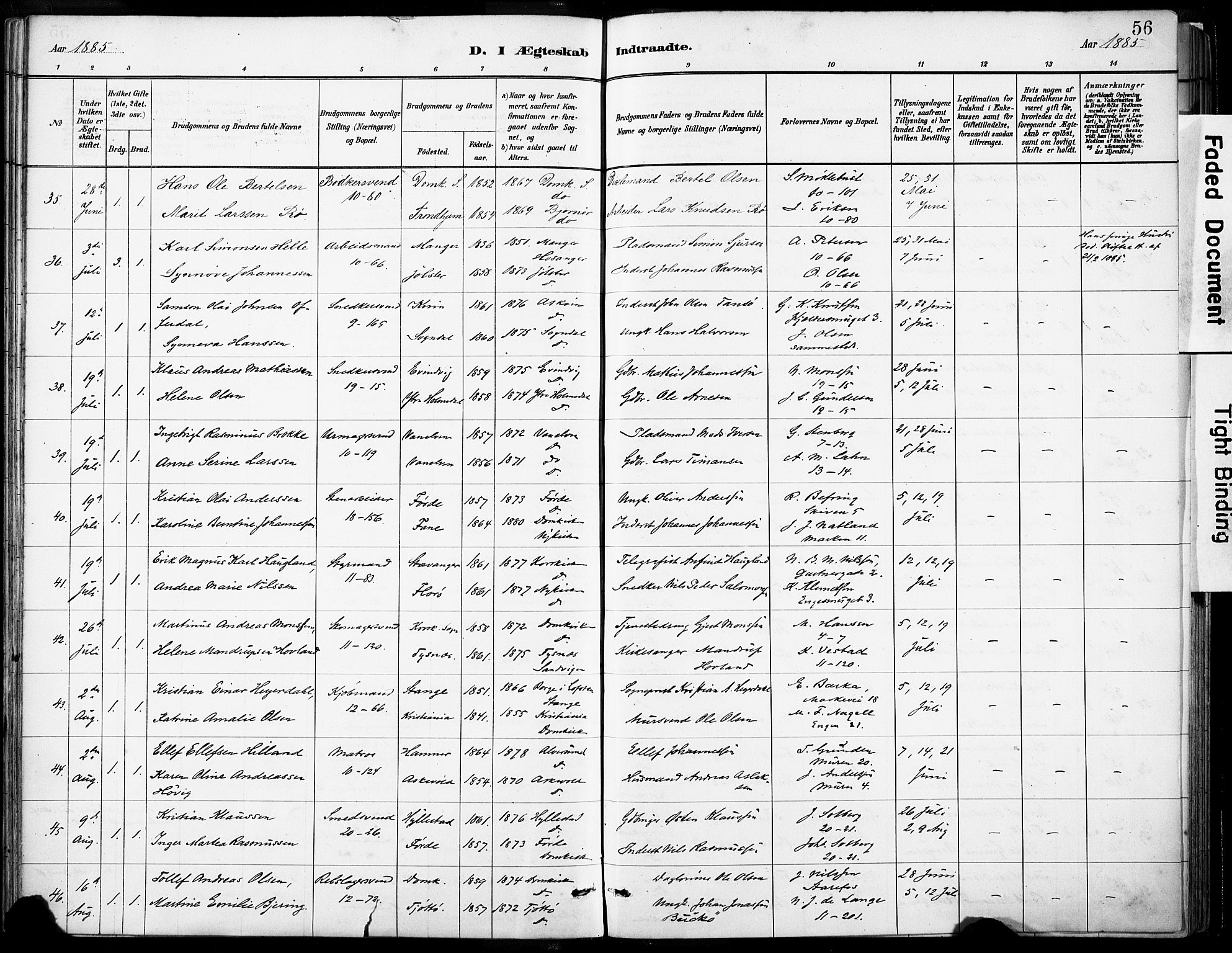 Domkirken sokneprestembete, AV/SAB-A-74801/H/Haa/L0037: Parish register (official) no. D 4, 1880-1907, p. 56