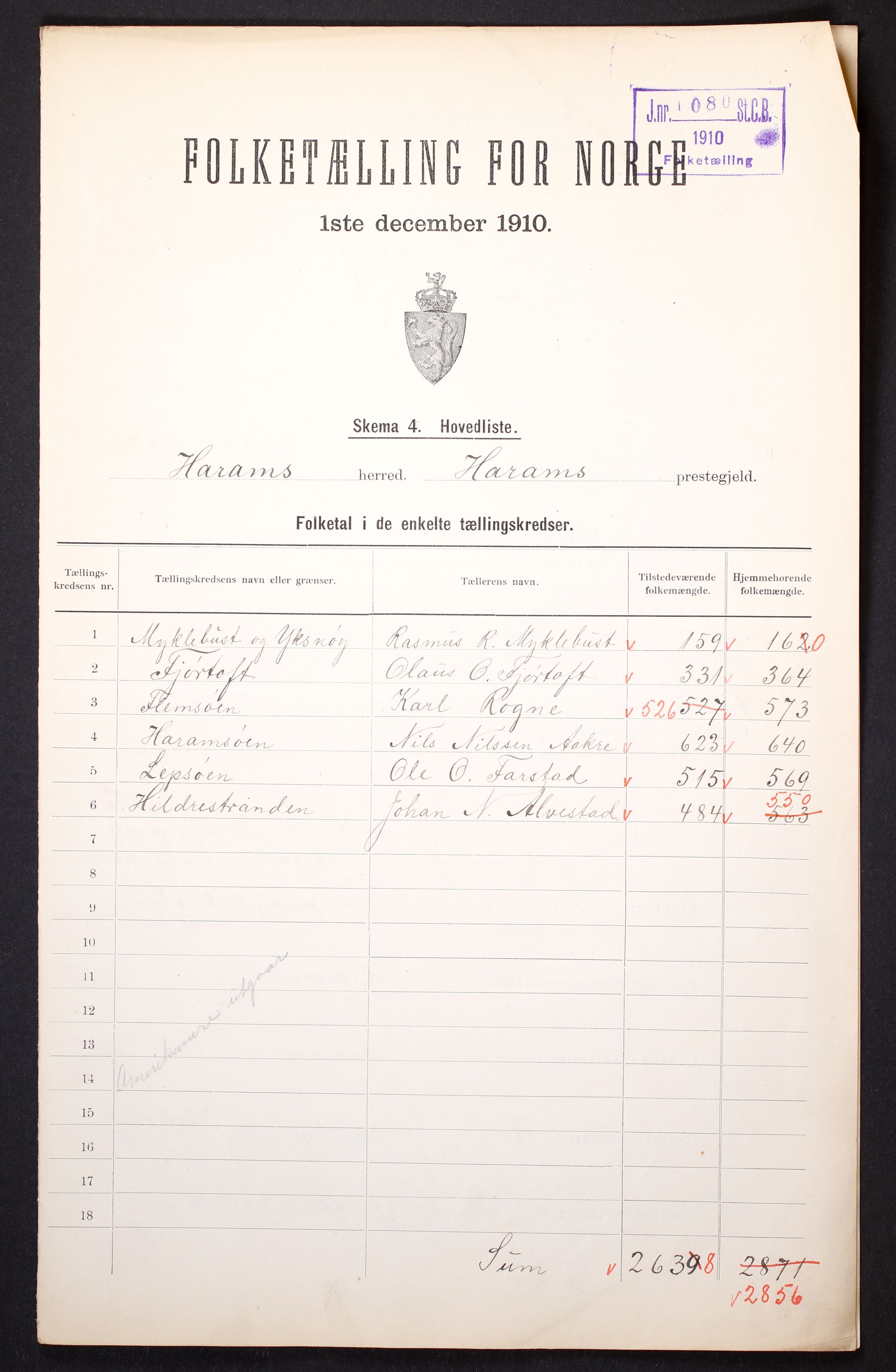 RA, 1910 census for Haram, 1910, p. 2