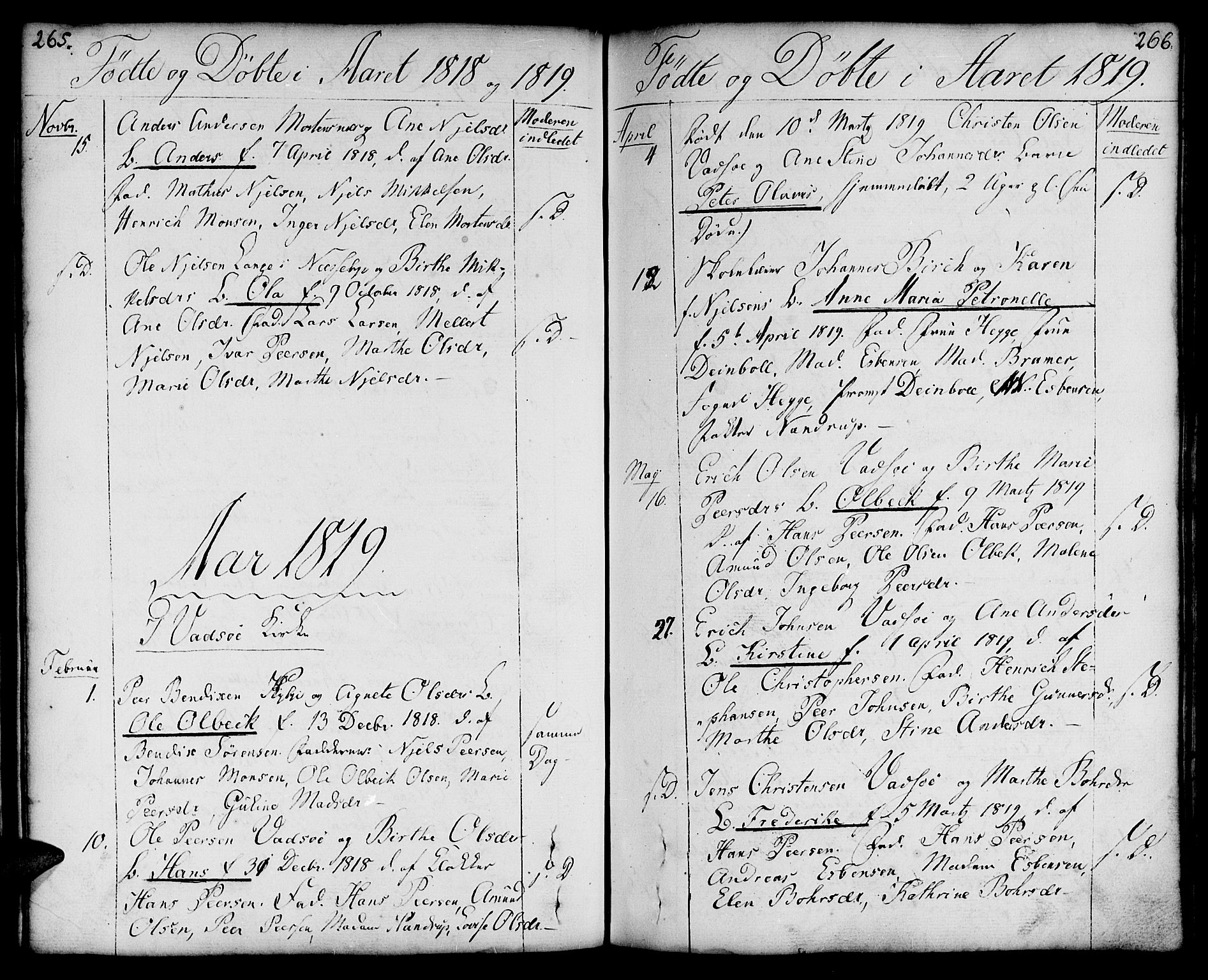 Vadsø sokneprestkontor, SATØ/S-1325/H/Ha/L0002kirke: Parish register (official) no. 2, 1764-1821, p. 265-266
