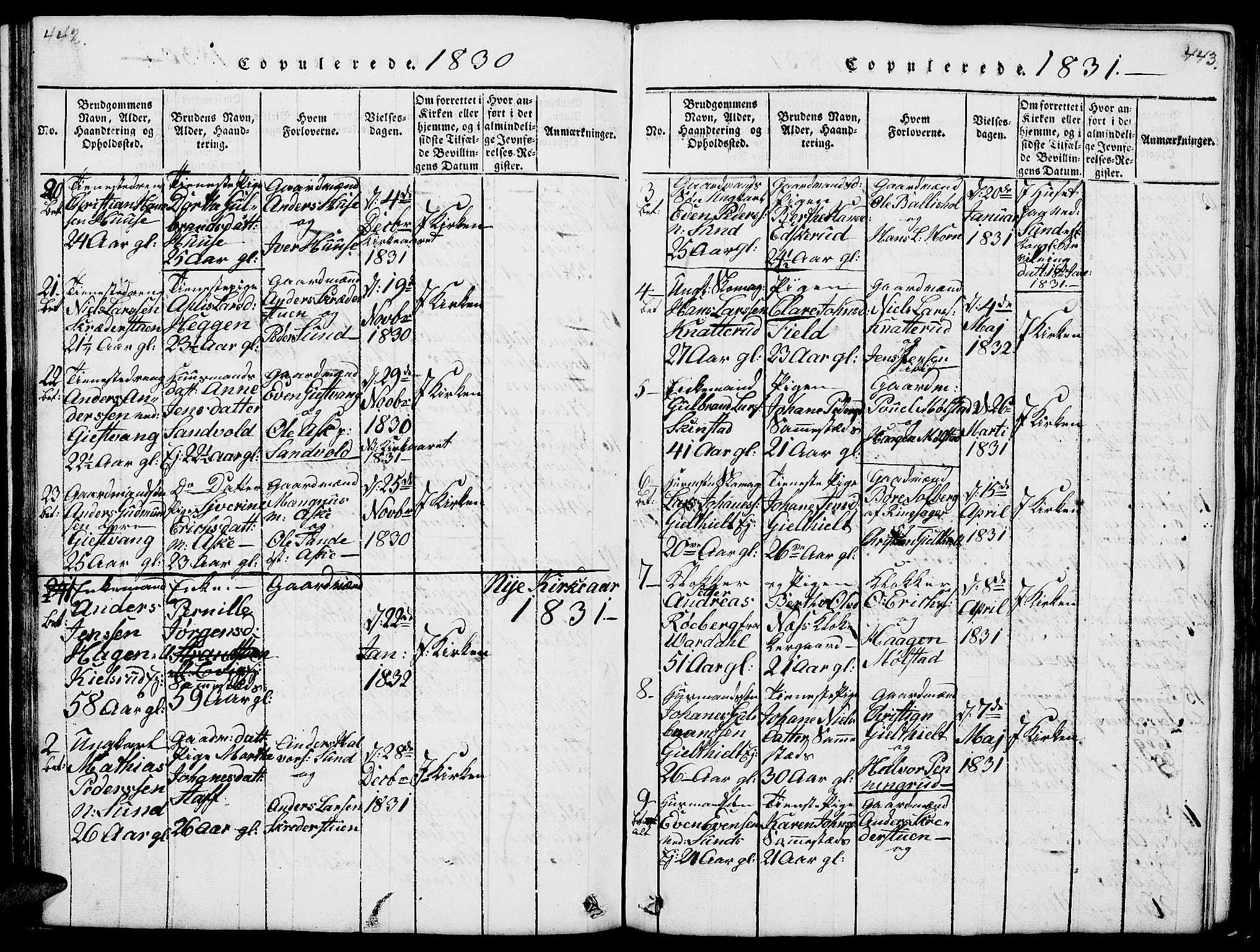 Nes prestekontor, Hedmark, AV/SAH-PREST-020/L/La/L0003: Parish register (copy) no. 3, 1814-1831, p. 442-443