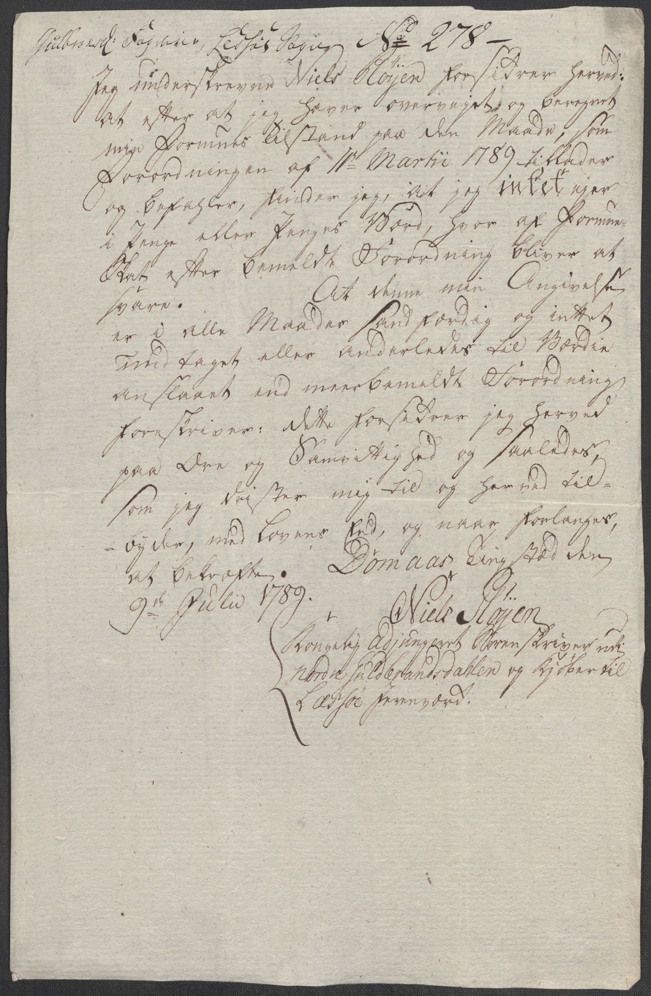 Rentekammeret inntil 1814, Reviderte regnskaper, Mindre regnskaper, AV/RA-EA-4068/Rf/Rfe/L0010: Fosen fogderi, Gudbrandsdalen fogderi, 1789, p. 159