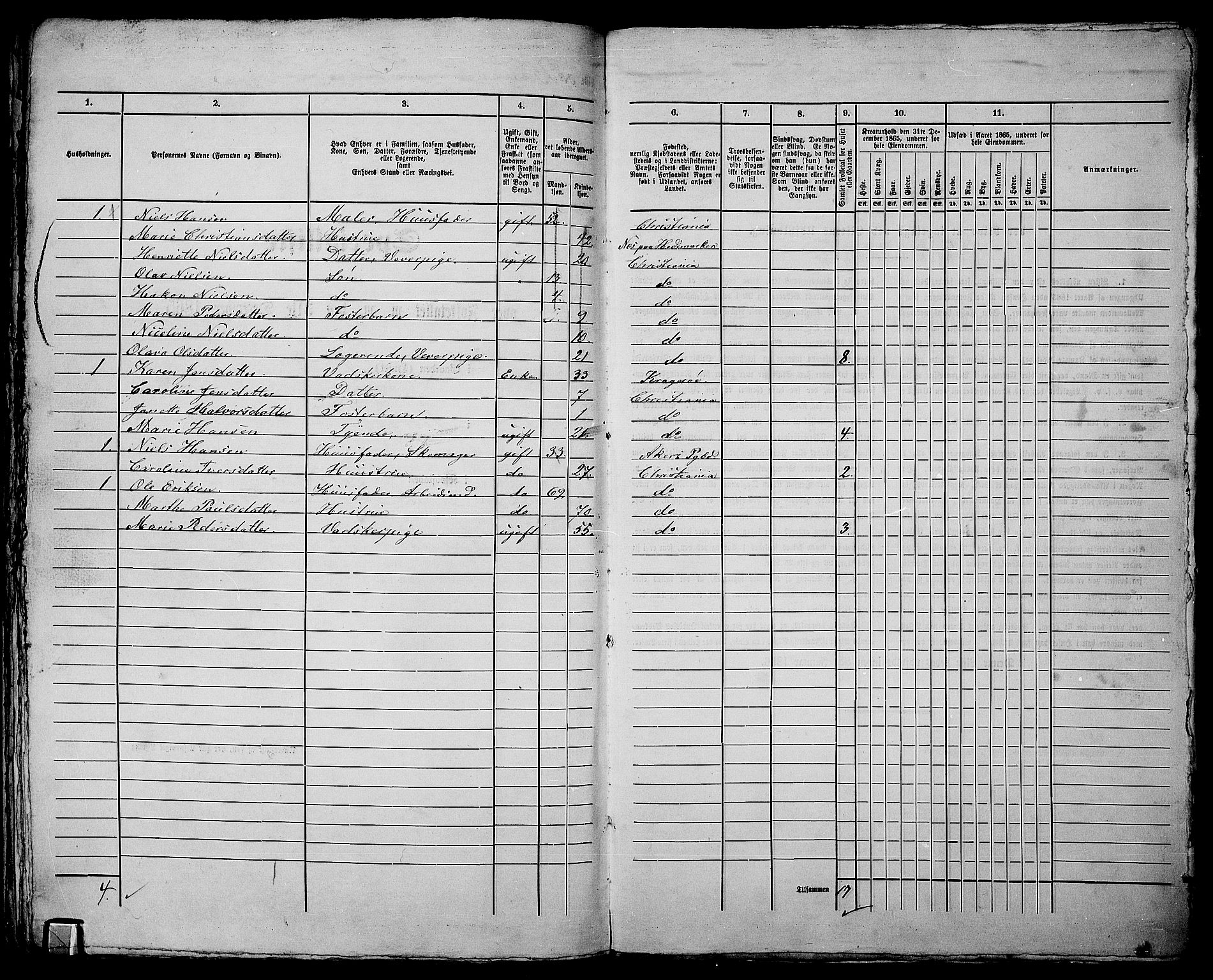 RA, 1865 census for Kristiania, 1865, p. 3599