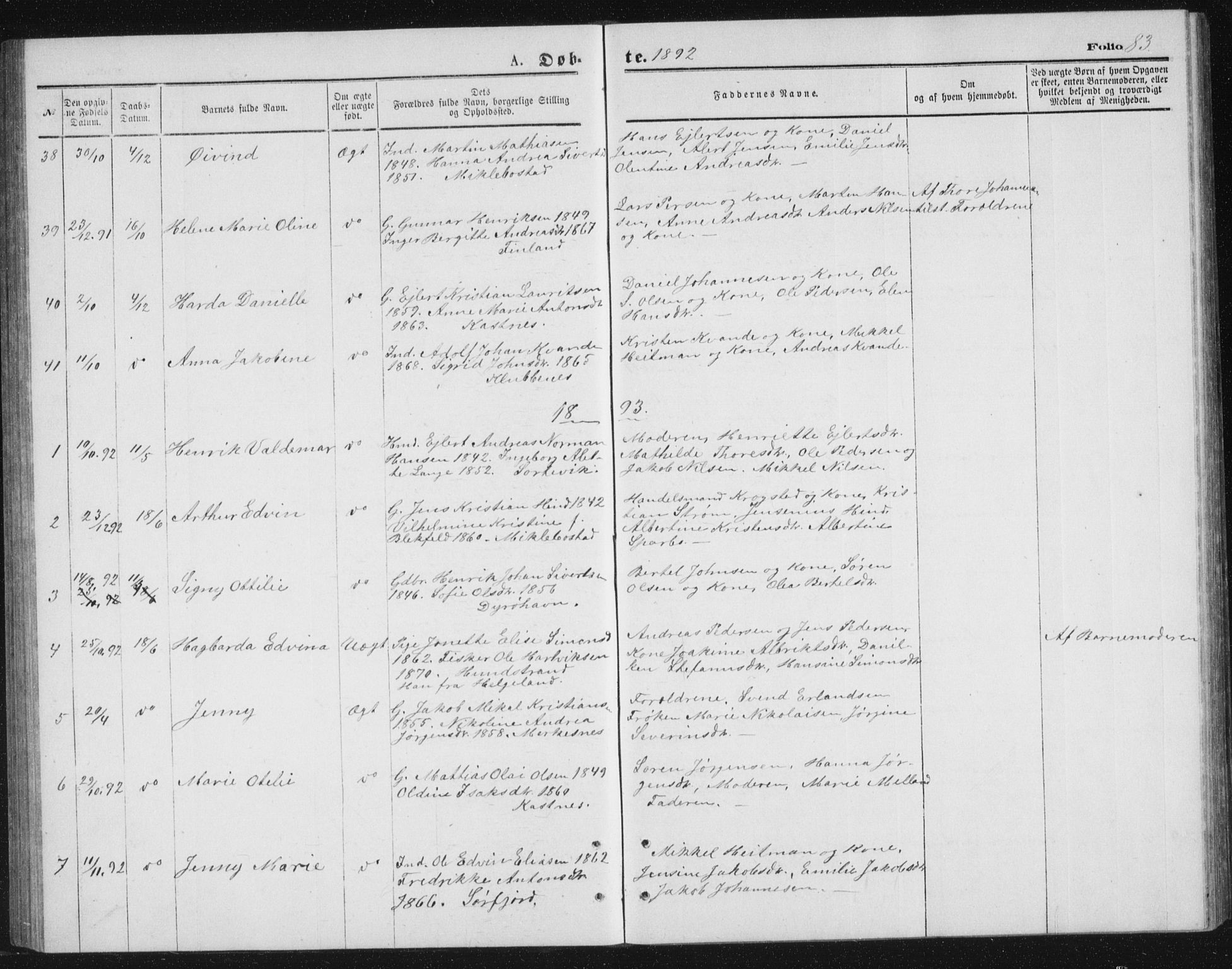 Tranøy sokneprestkontor, AV/SATØ-S-1313/I/Ia/Iab/L0013klokker: Parish register (copy) no. 13, 1874-1896, p. 83