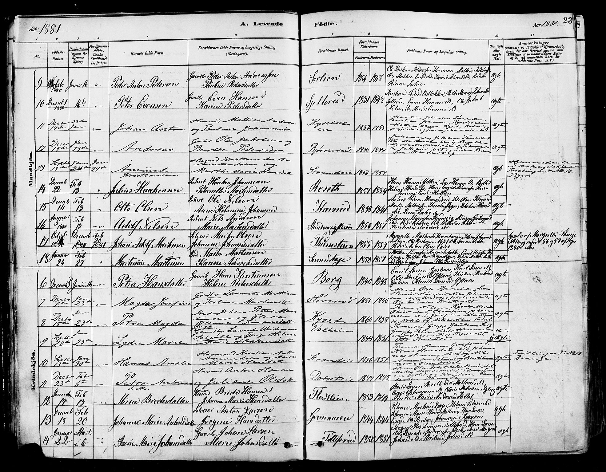 Vestre Toten prestekontor, AV/SAH-PREST-108/H/Ha/Haa/L0009: Parish register (official) no. 9, 1878-1894, p. 23