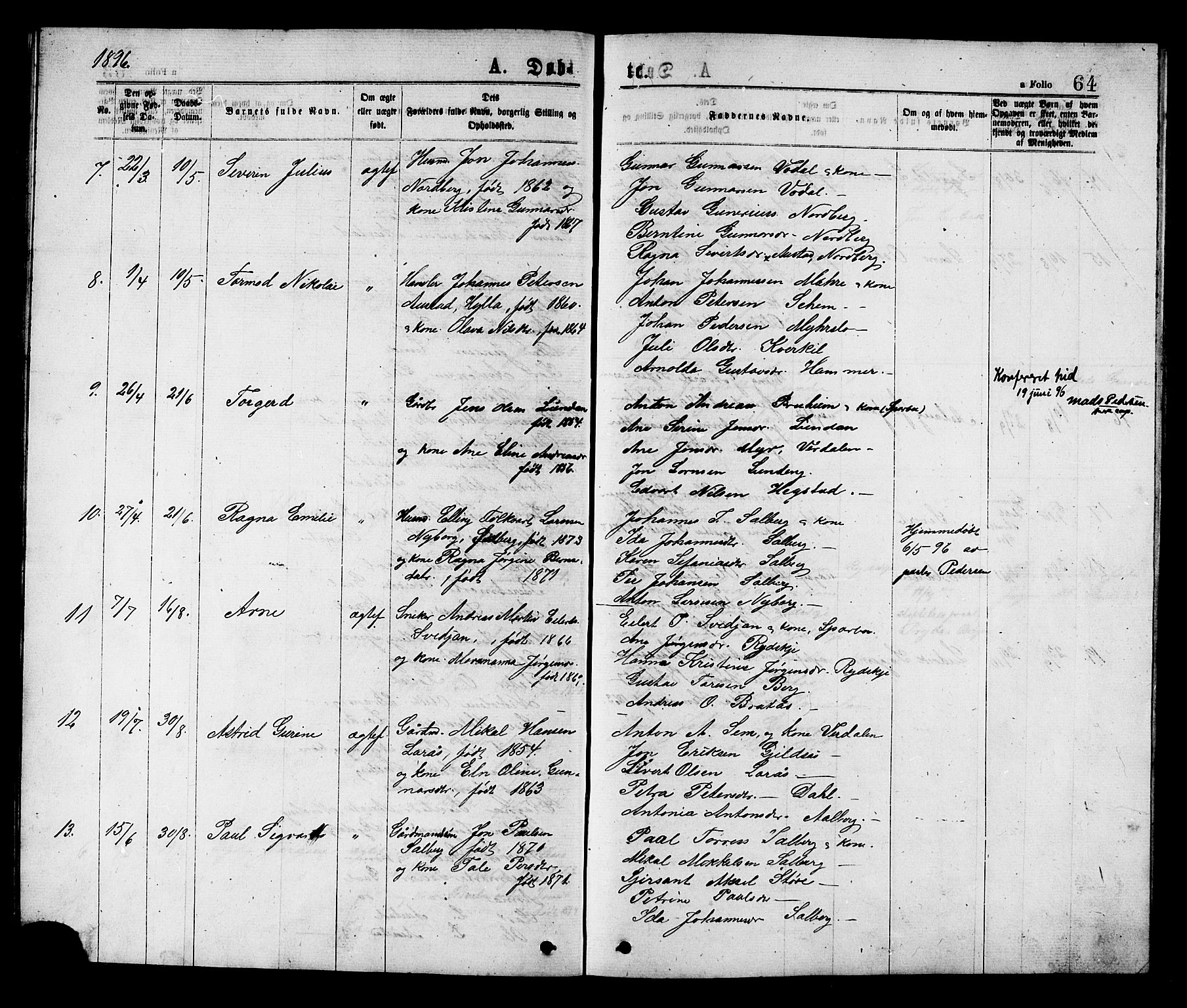 Ministerialprotokoller, klokkerbøker og fødselsregistre - Nord-Trøndelag, AV/SAT-A-1458/731/L0311: Parish register (copy) no. 731C02, 1875-1911, p. 64