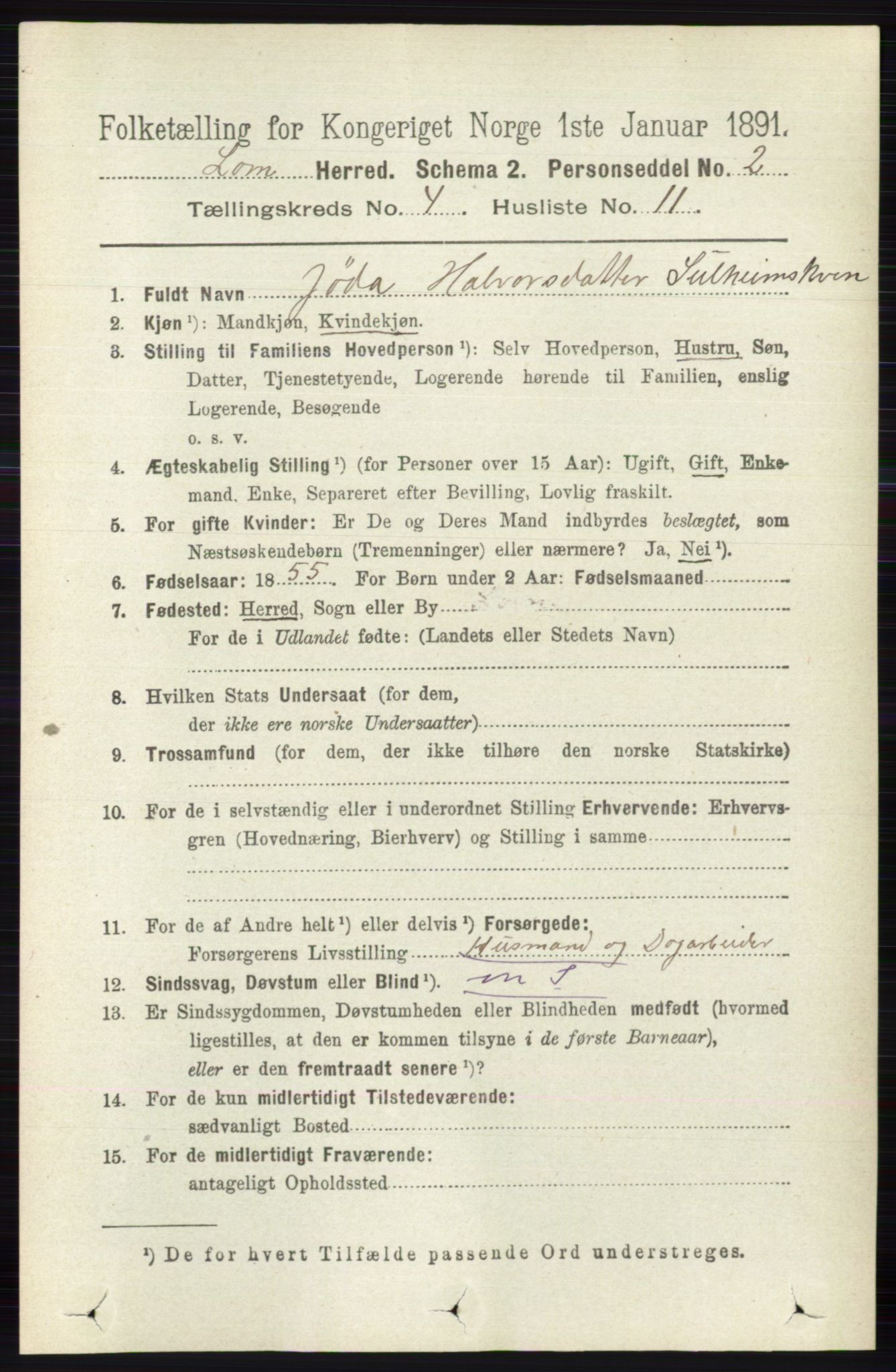 RA, 1891 census for 0514 Lom, 1891, p. 1560