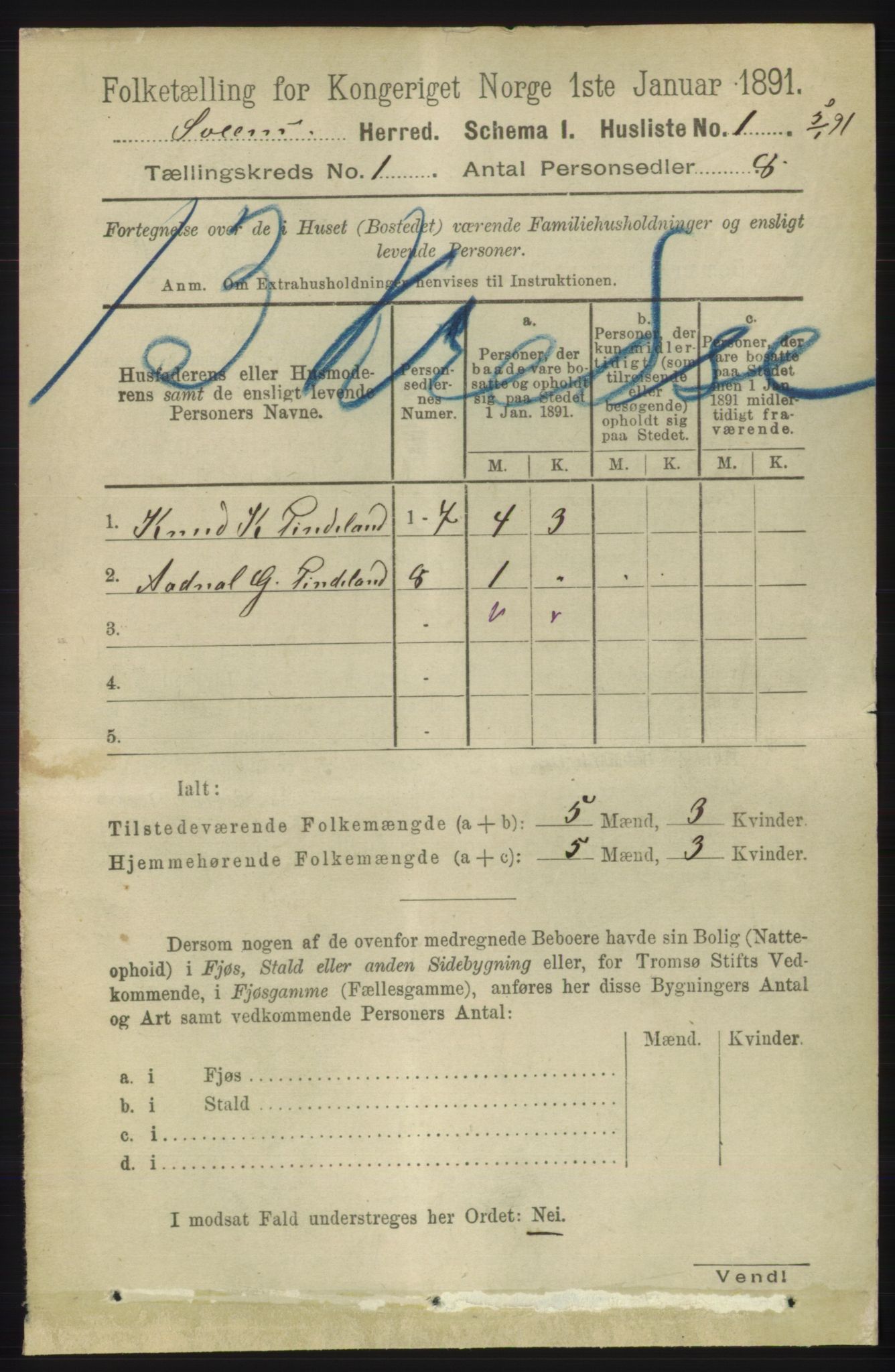 RA, 1891 census for 1216 Sveio, 1891, p. 32