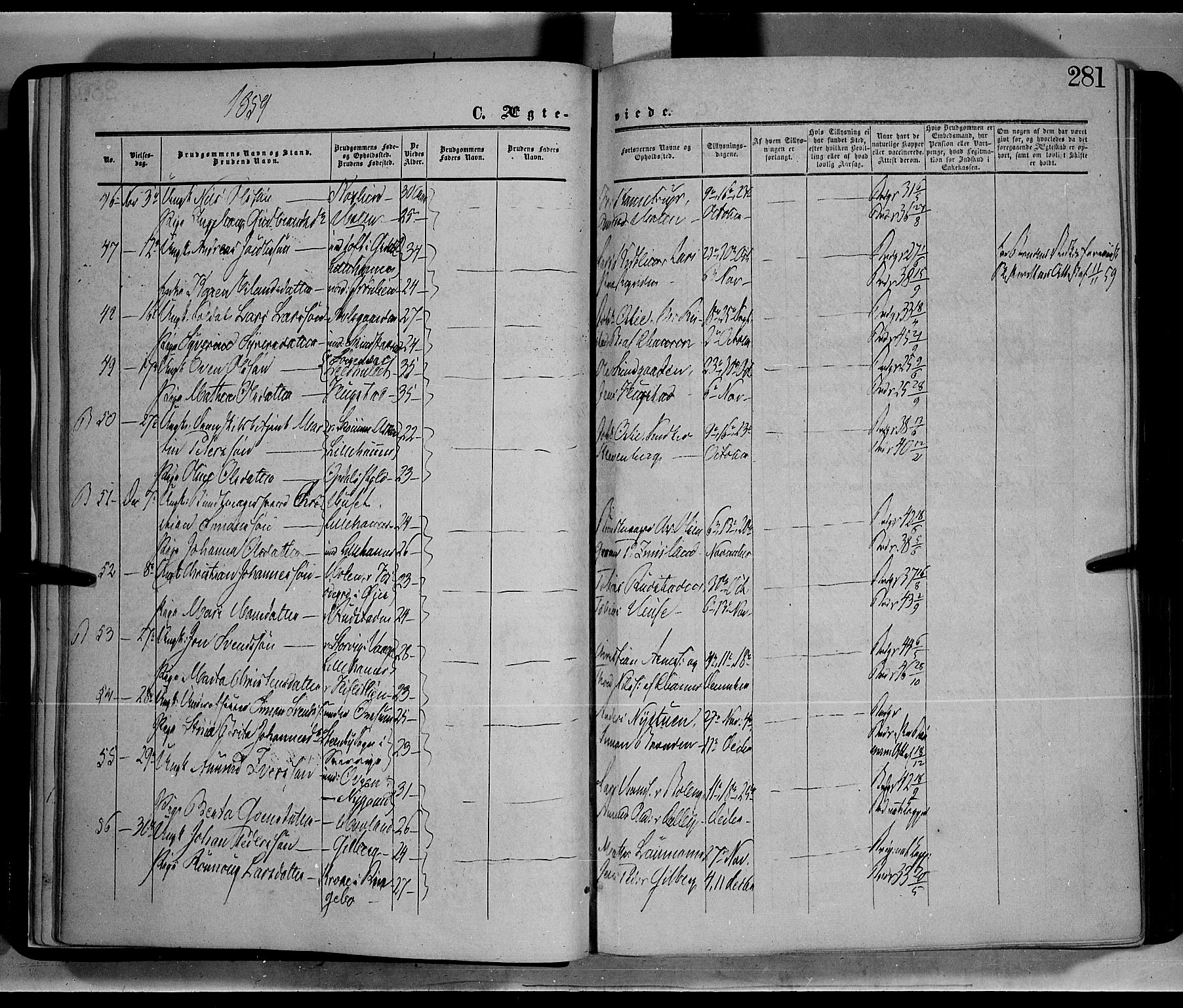 Fåberg prestekontor, SAH/PREST-086/H/Ha/Haa/L0006: Parish register (official) no. 6B, 1855-1867, p. 281