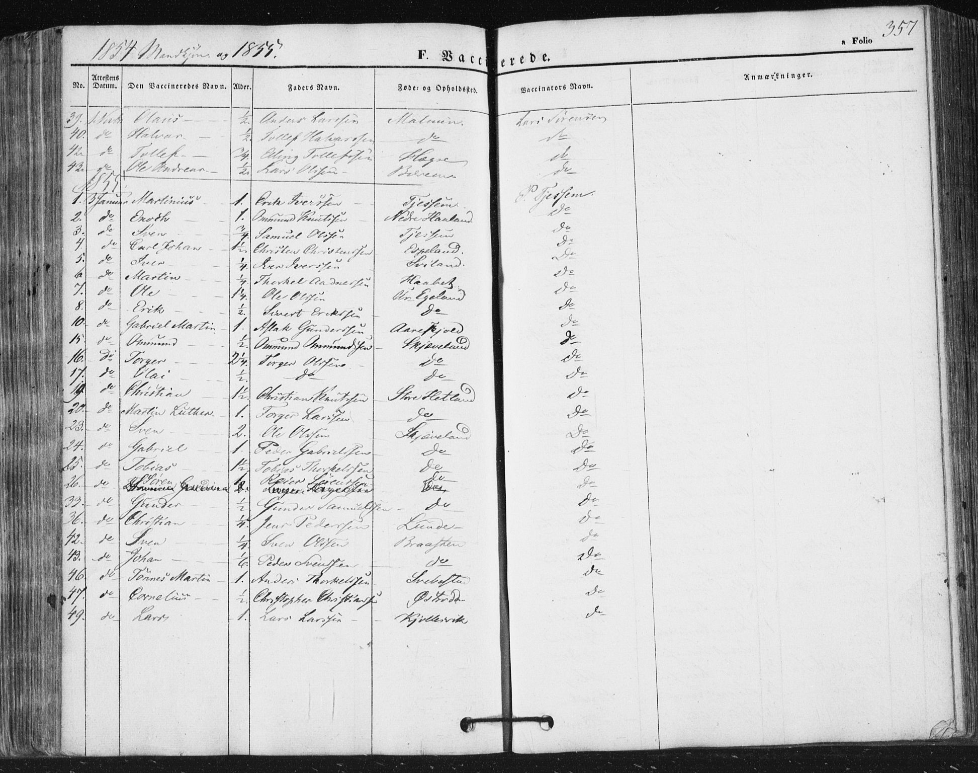 Høyland sokneprestkontor, SAST/A-101799/001/30BA/L0008: Parish register (official) no. A 8, 1841-1856, p. 357