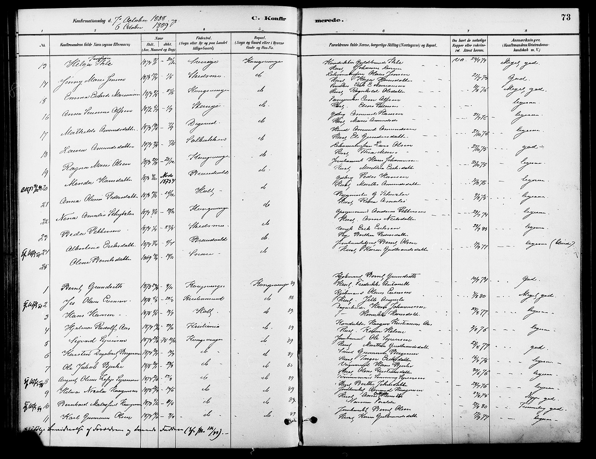 Vinger prestekontor, AV/SAH-PREST-024/H/Ha/Haa/L0013: Parish register (official) no. 13, 1881-1897, p. 73