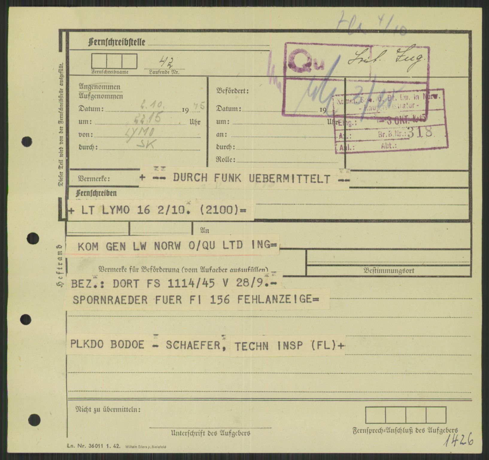 Deutscher Oberbefehlshaber Norwegen (DOBN), AV/RA-RAFA-2197/D/Di/L0066: AOK 20/WBN-DOBN Luftwaffe/Komm G. d.Dt.Lw. in Norwegen, 1945, p. 845