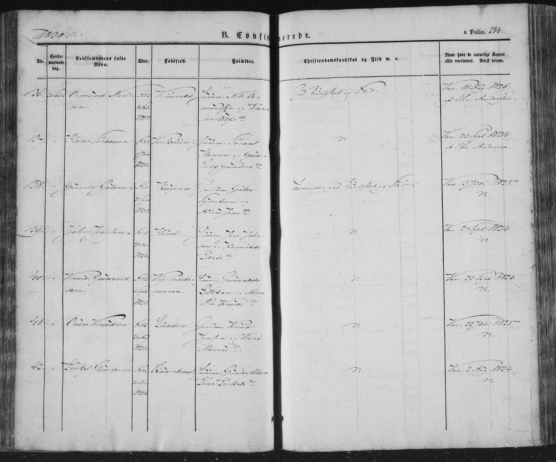 Vennesla sokneprestkontor, AV/SAK-1111-0045/Fa/Fac/L0004: Parish register (official) no. A 4, 1834-1855, p. 284