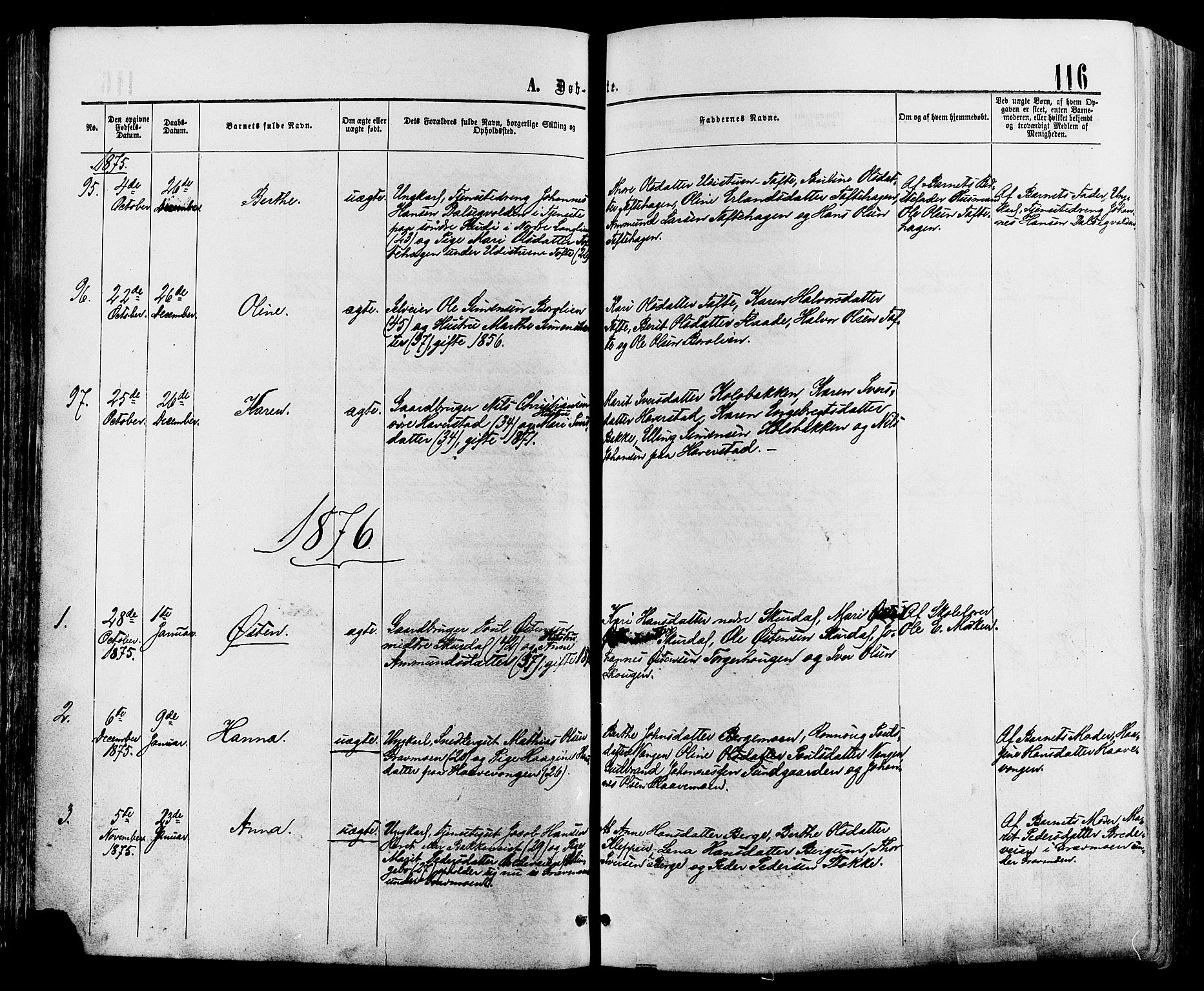 Sør-Fron prestekontor, SAH/PREST-010/H/Ha/Haa/L0002: Parish register (official) no. 2, 1864-1880, p. 116
