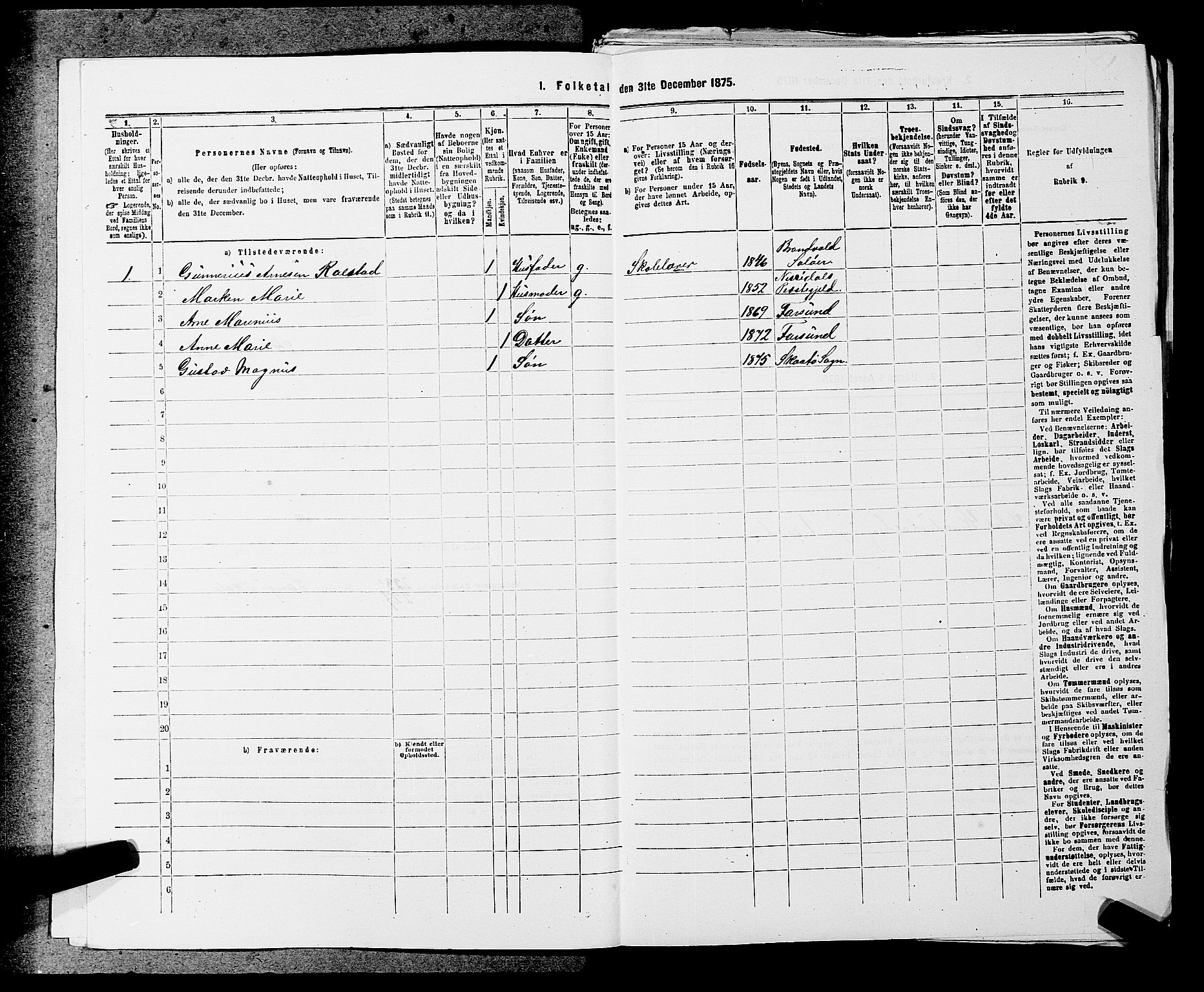 SAKO, 1875 census for 0816P Sannidal, 1875, p. 1846