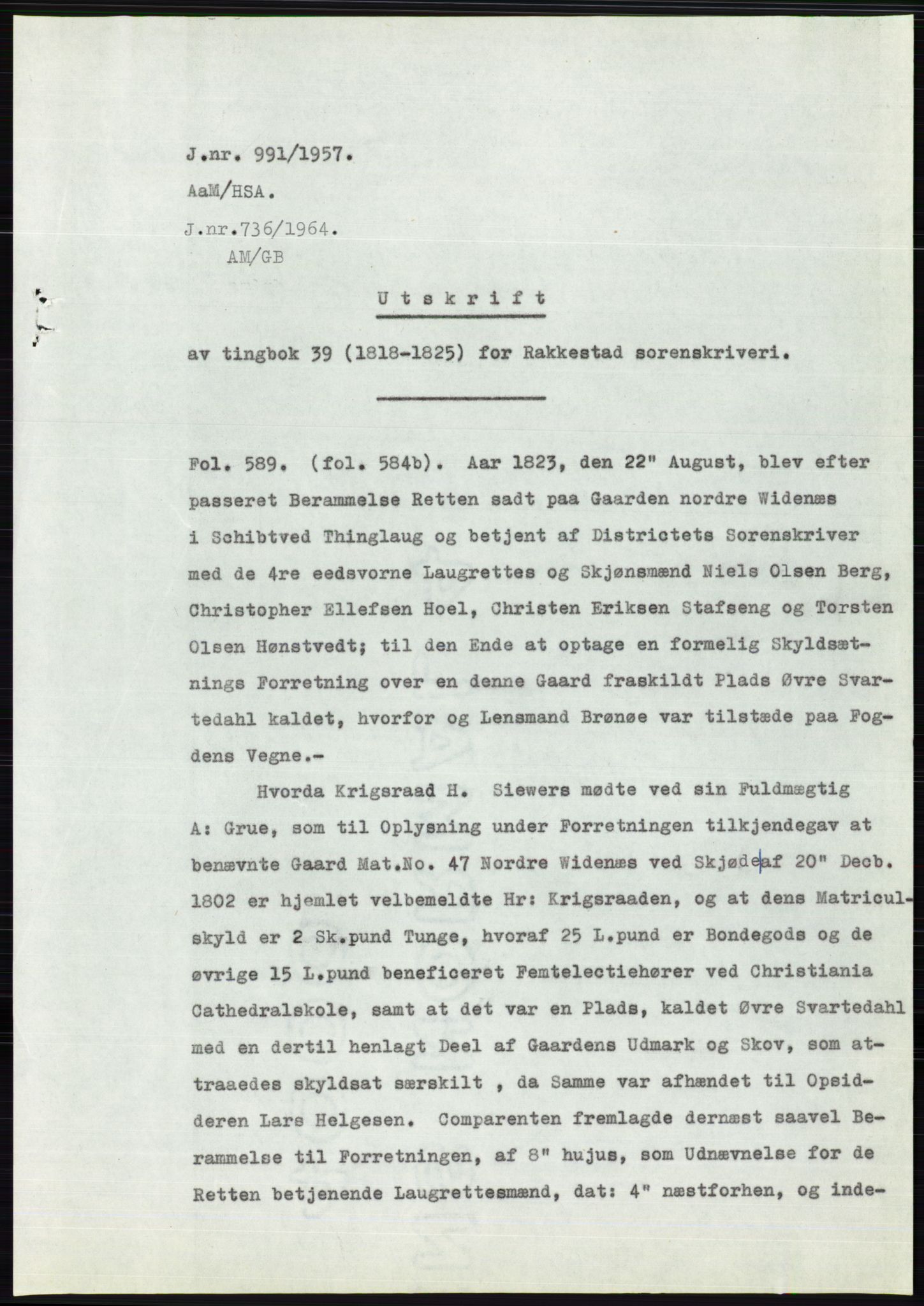 Statsarkivet i Oslo, SAO/A-10621/Z/Zd/L0007: Avskrifter, j.nr 804-1436/1957, 1957, p. 135