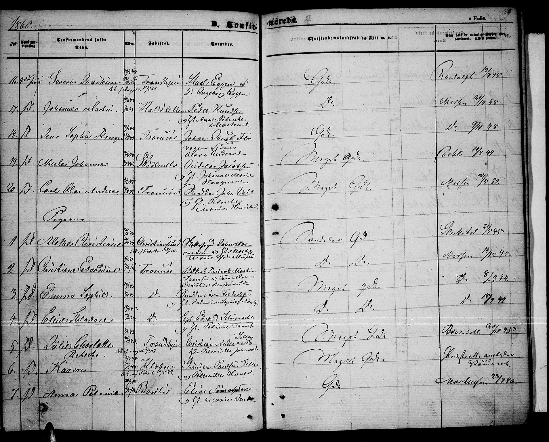 Tromsø sokneprestkontor/stiftsprosti/domprosti, AV/SATØ-S-1343/G/Gb/L0006klokker: Parish register (copy) no. 6, 1857-1866, p. 109