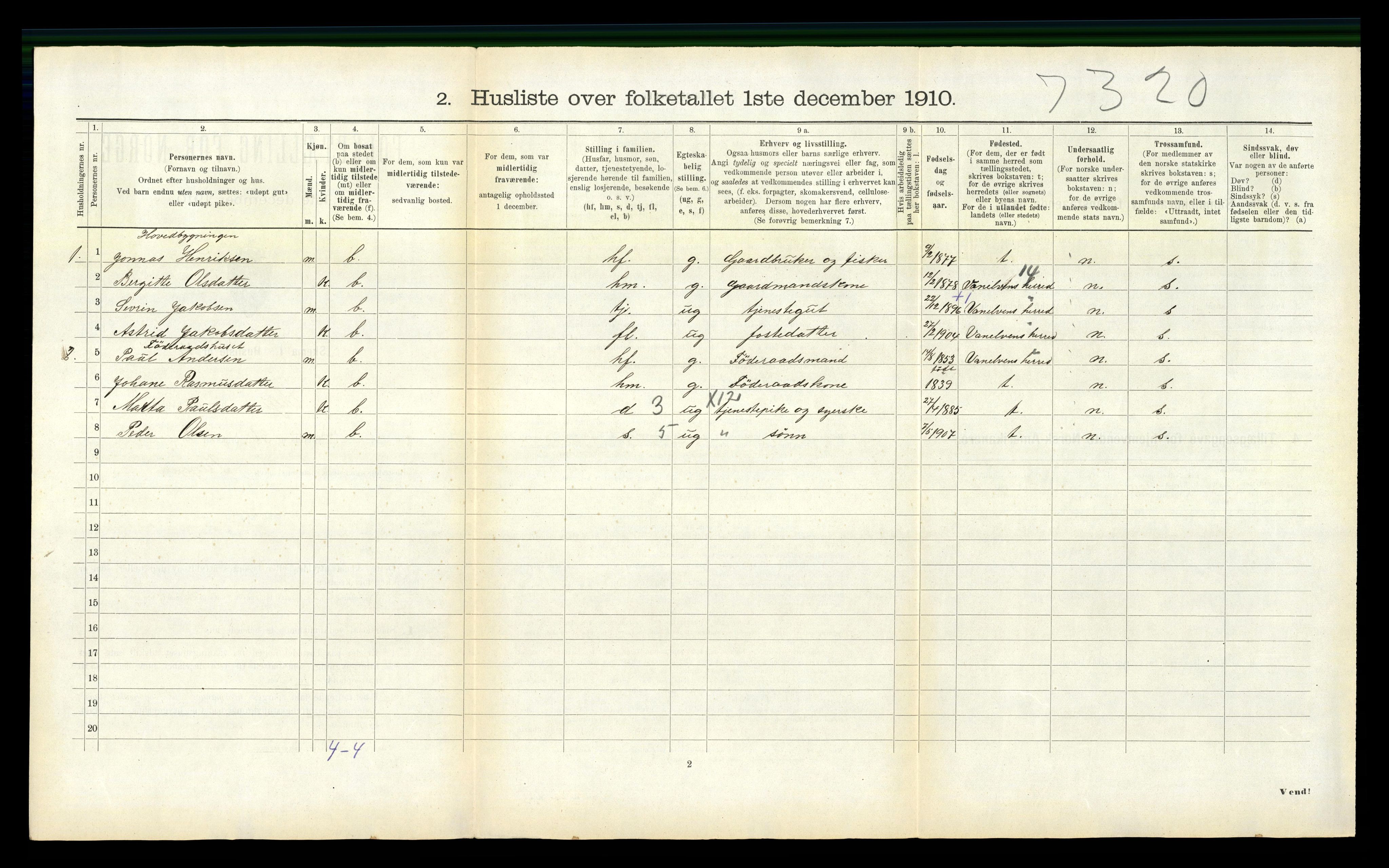 RA, 1910 census for Selje, 1910, p. 477