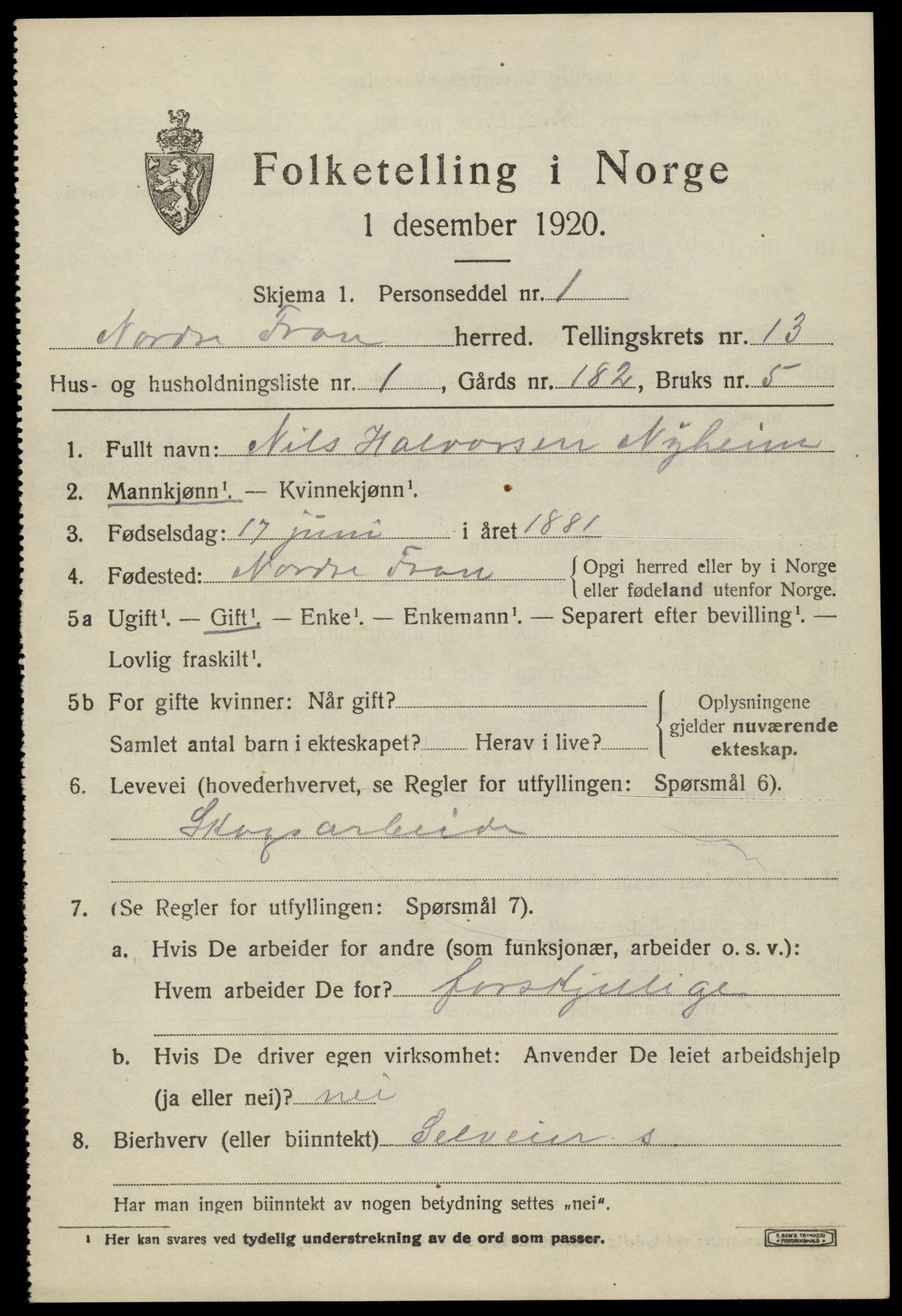 SAH, 1920 census for Nord-Fron, 1920, p. 10308