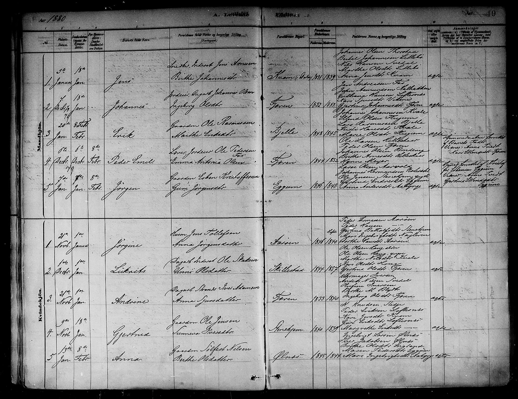 Sogndal sokneprestembete, SAB/A-81301/H/Haa/Haab/L0001: Parish register (official) no. B 1, 1878-1899, p. 19