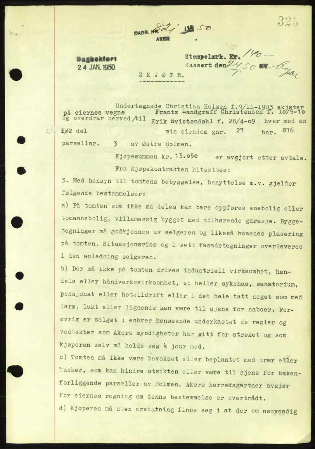 Oslo byskriverembete, AV/SAO-A-10227/G/Gb/Gbd/Gbda/L0017: Mortgage book no. A215, 1949-1950, Diary no: : 821/1950