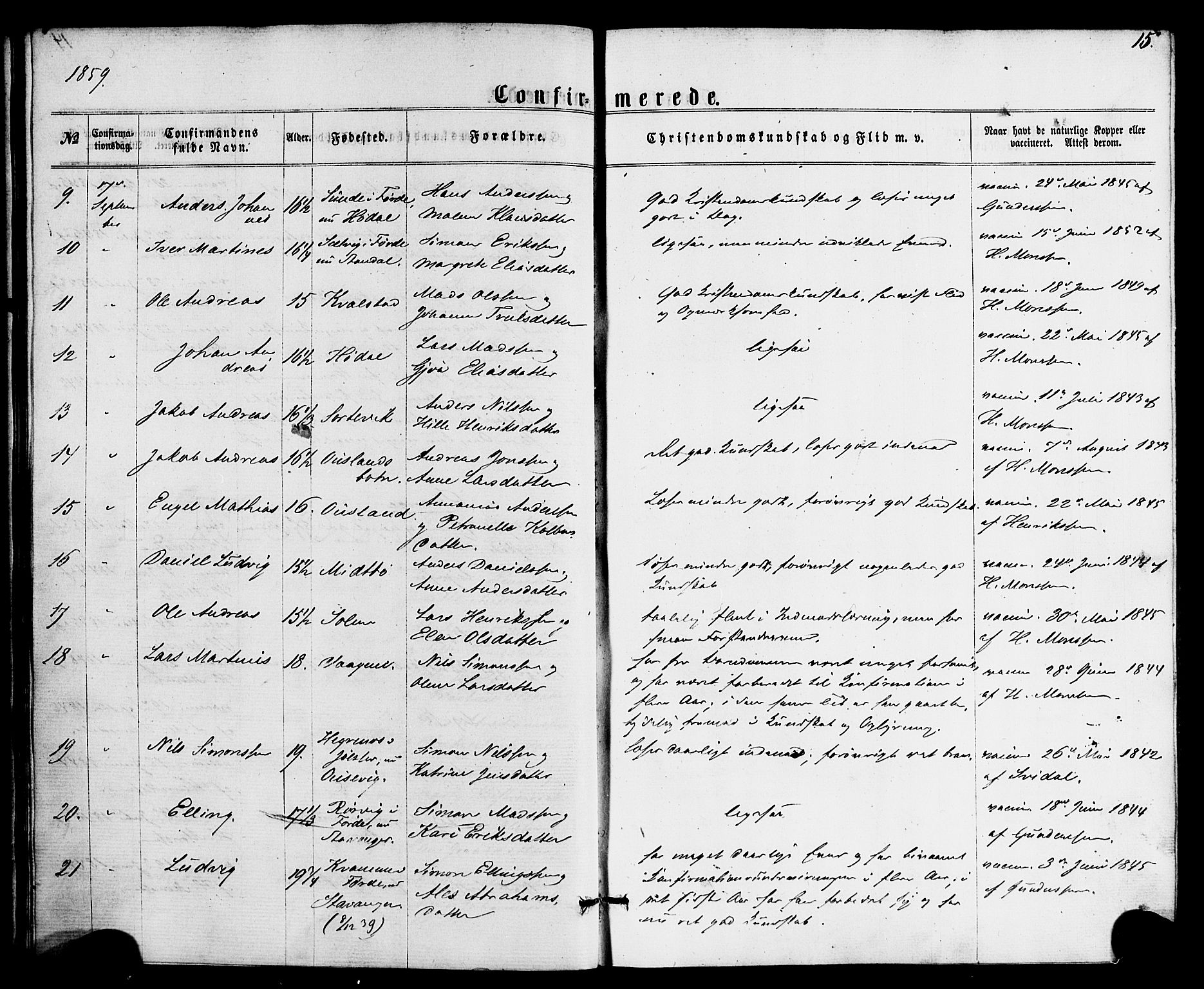Kinn sokneprestembete, SAB/A-80801/H/Haa/Haaa/L0008: Parish register (official) no. A 8, 1859-1882, p. 15