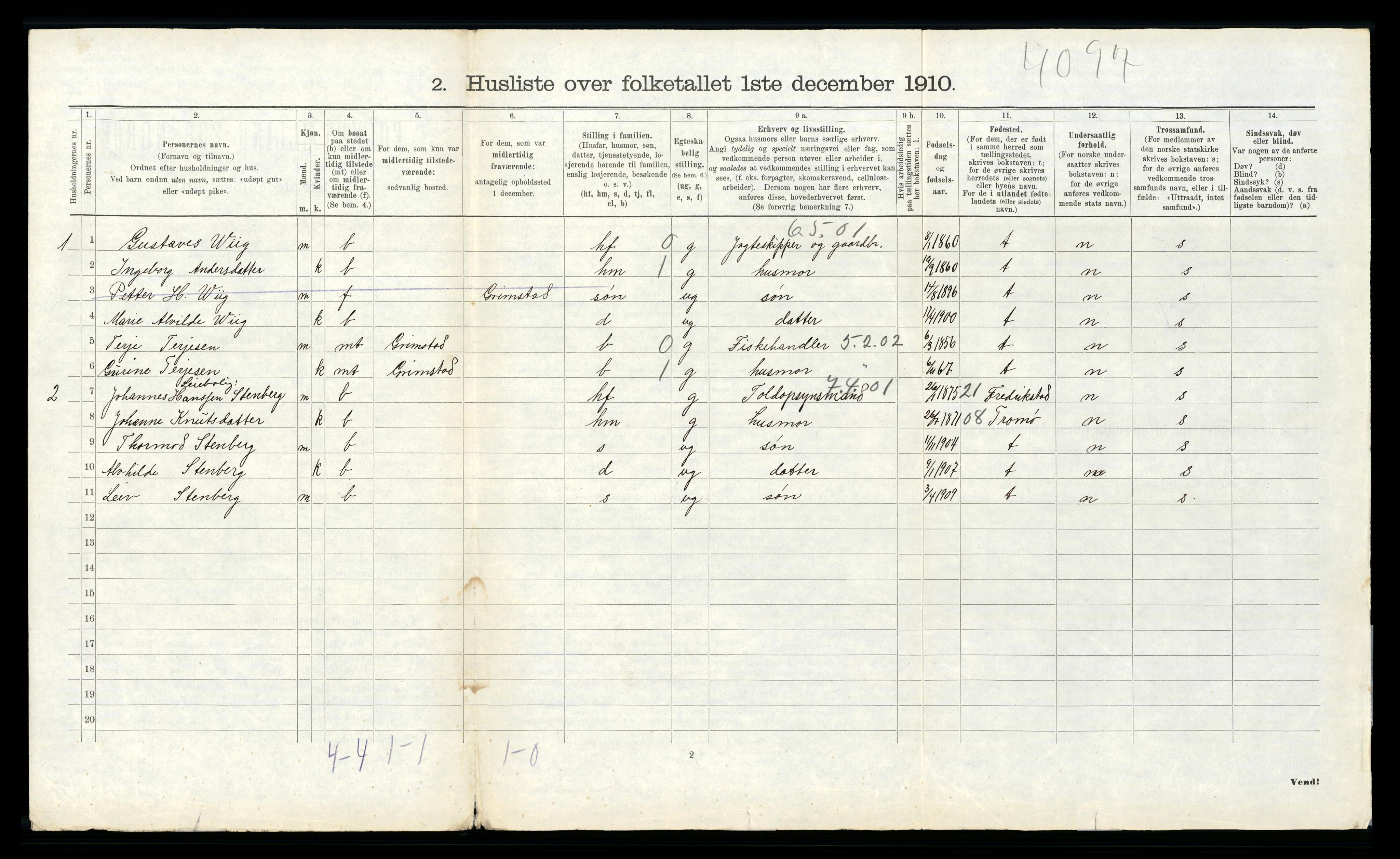 RA, 1910 census for Fjære, 1910, p. 984