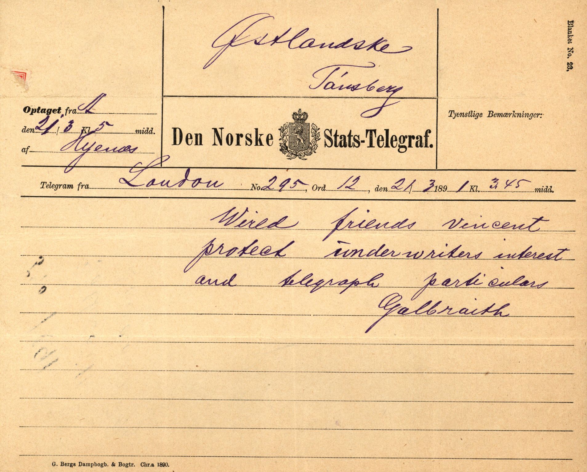 Pa 63 - Østlandske skibsassuranceforening, VEMU/A-1079/G/Ga/L0027/0011: Havaridokumenter / Louise, Lucie, Falcon, Ingeborg av Laurvig, Imperator, 1891, p. 43