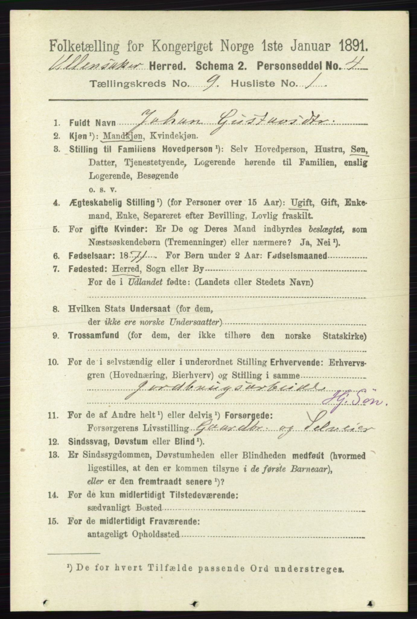 RA, 1891 census for 0235 Ullensaker, 1891, p. 4043