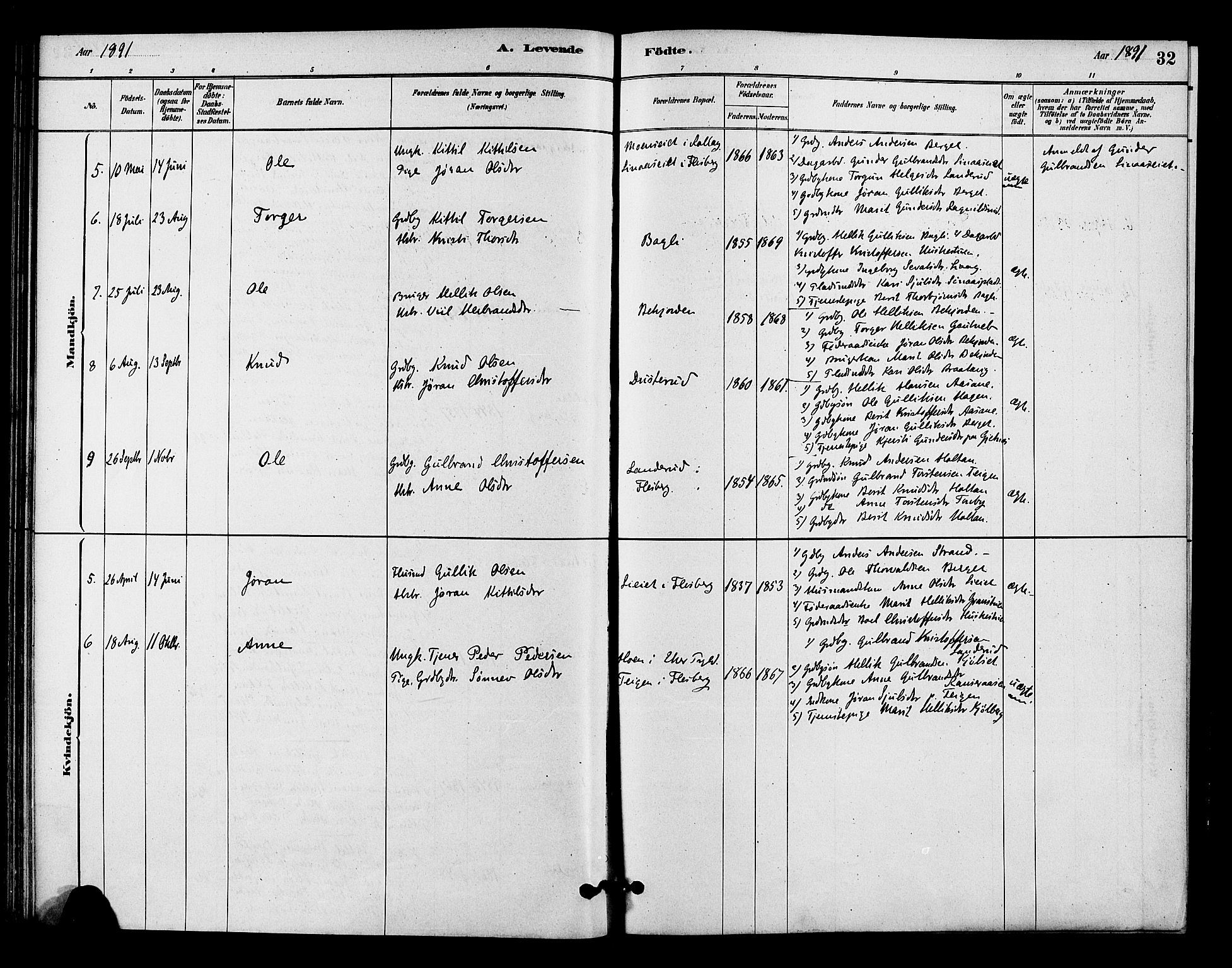 Flesberg kirkebøker, AV/SAKO-A-18/F/Fc/L0001: Parish register (official) no. III 1, 1879-1905, p. 32