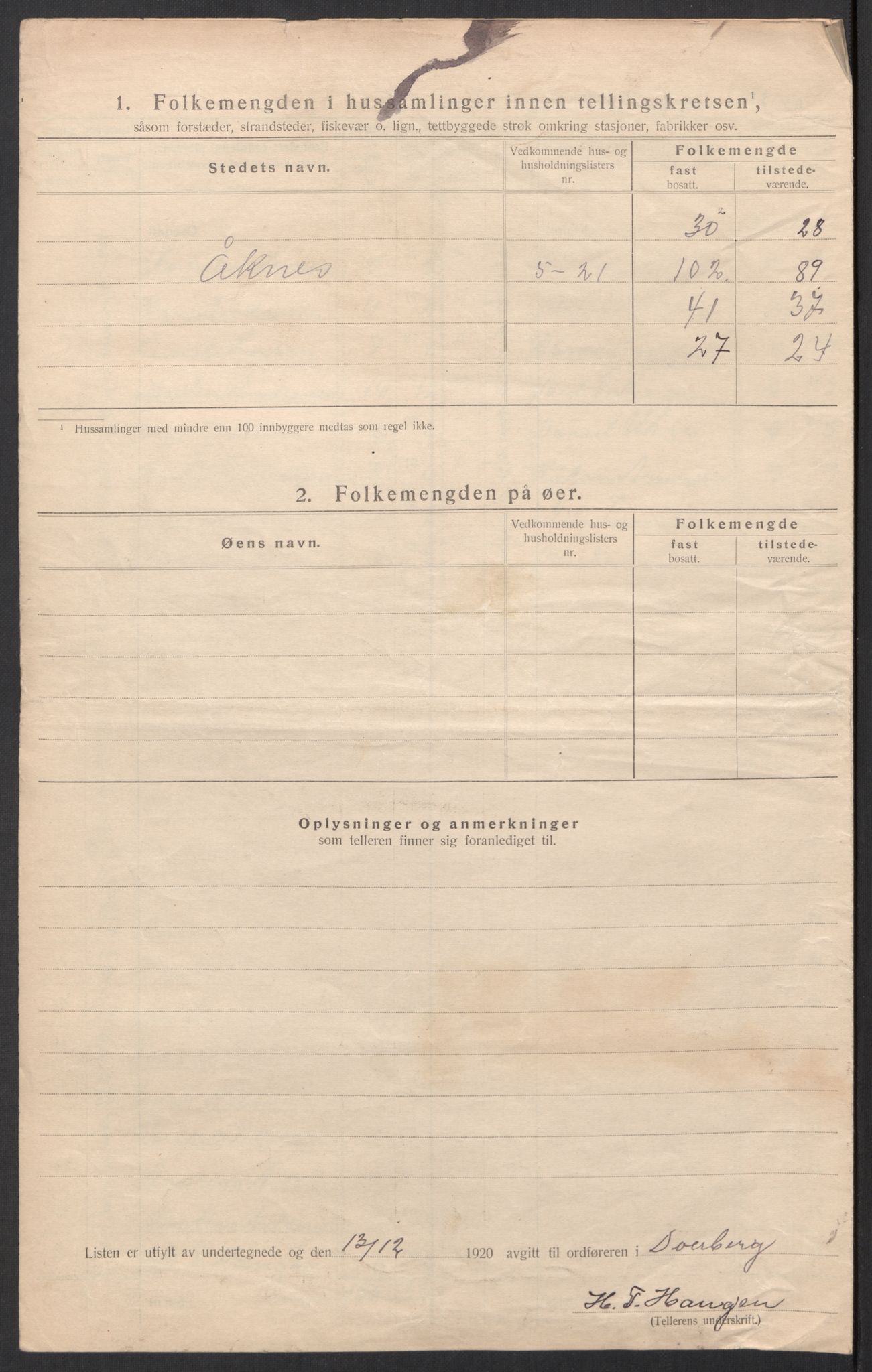 SAT, 1920 census for Dverberg, 1920, p. 50