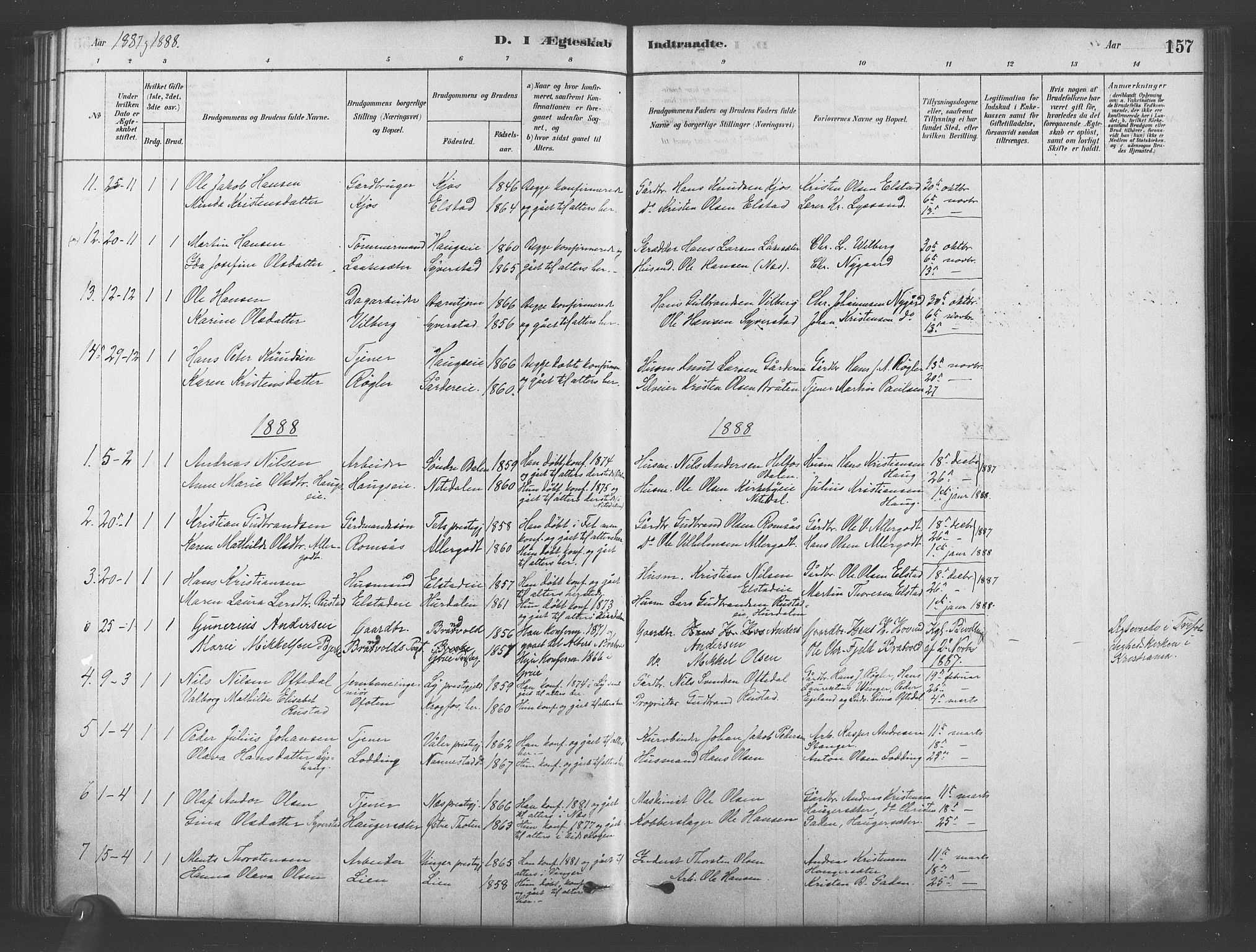 Ullensaker prestekontor Kirkebøker, SAO/A-10236a/F/Fb/L0001: Parish register (official) no. II 1, 1878-1893, p. 157