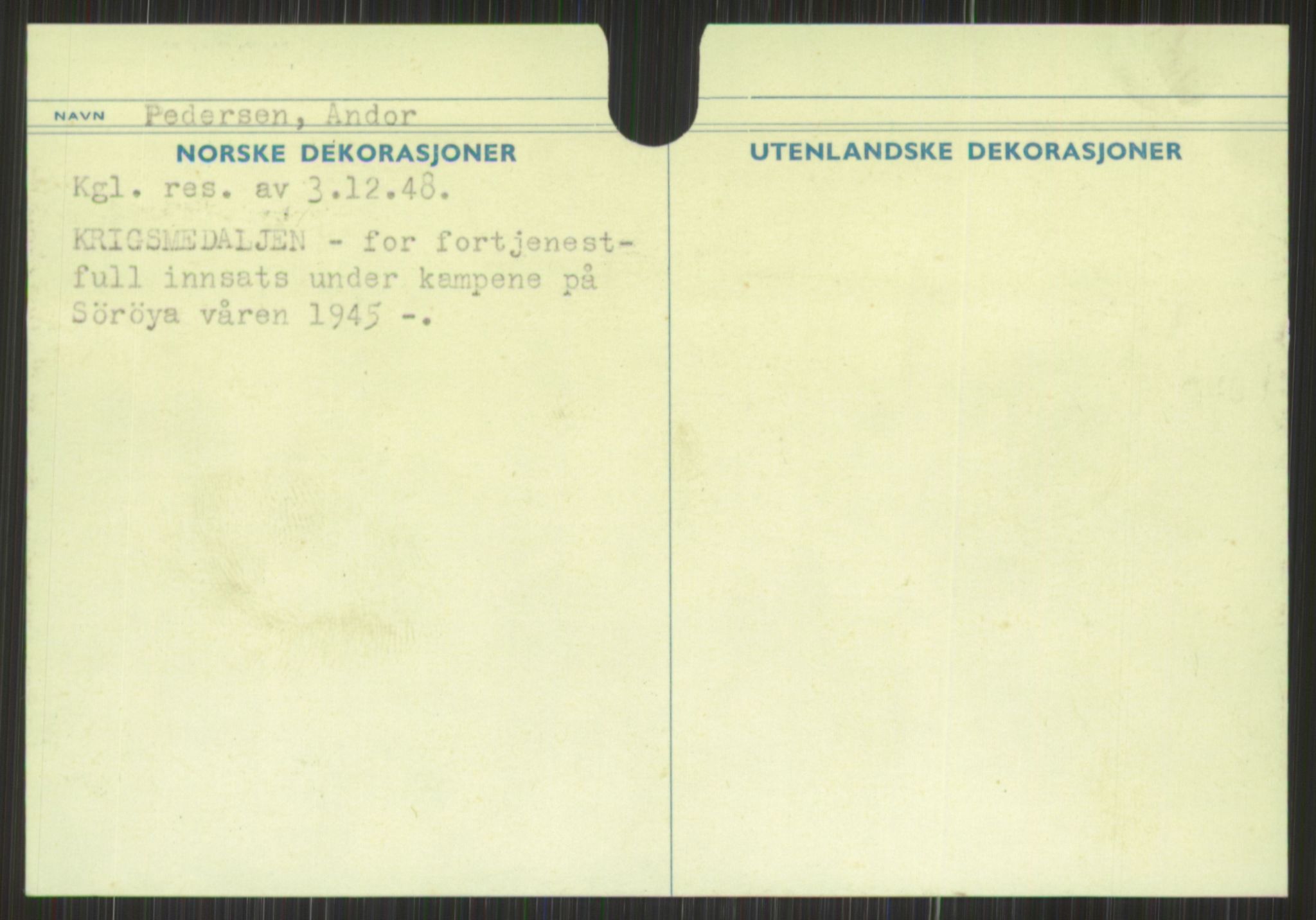 Forsvaret, Krigsdekorasjonskanselliet, RA/RAFA-5156/G/Gd/L0001: Diverse registre, 1944-1956, p. 227