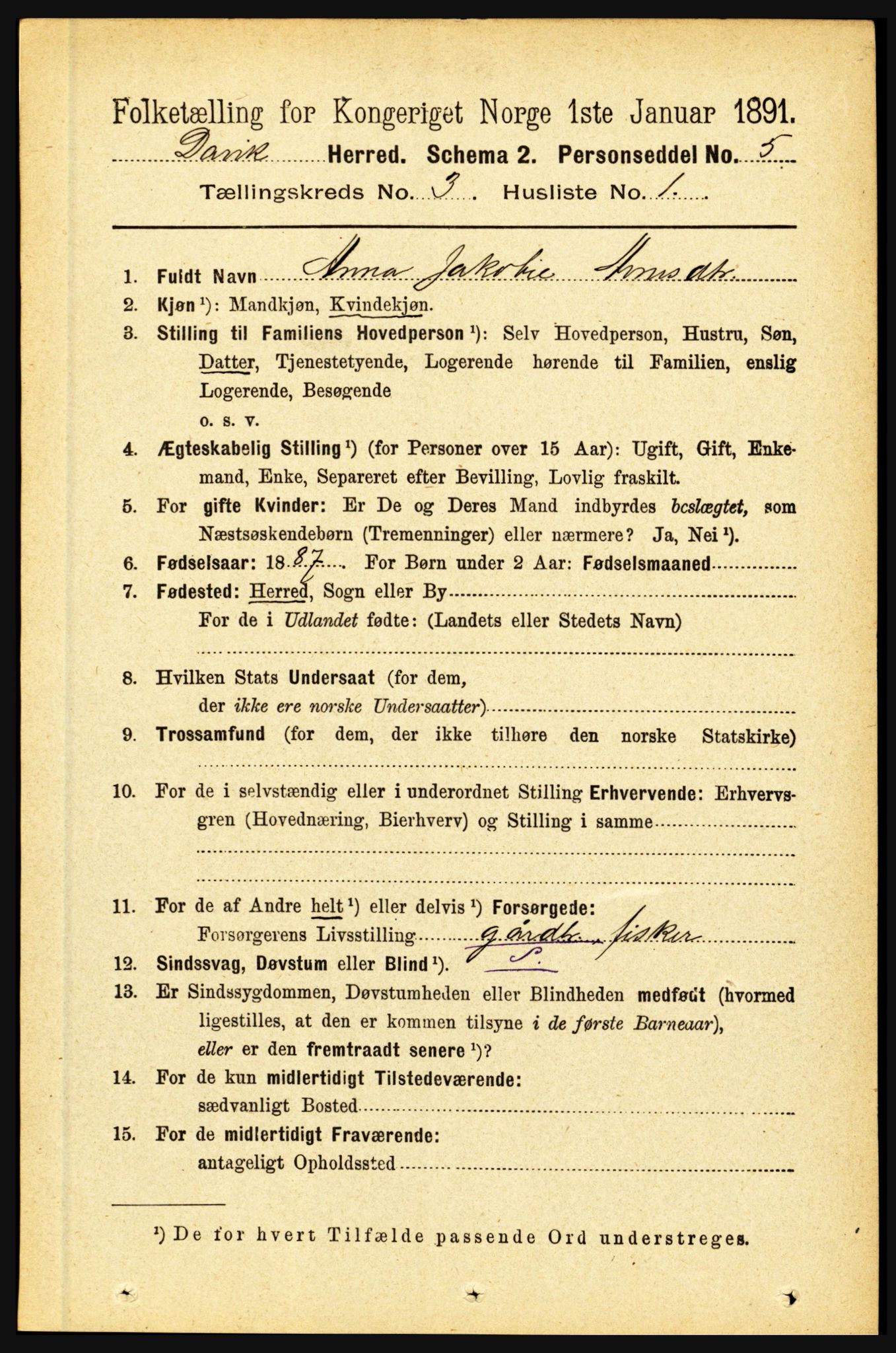 RA, 1891 census for 1442 Davik, 1891, p. 984