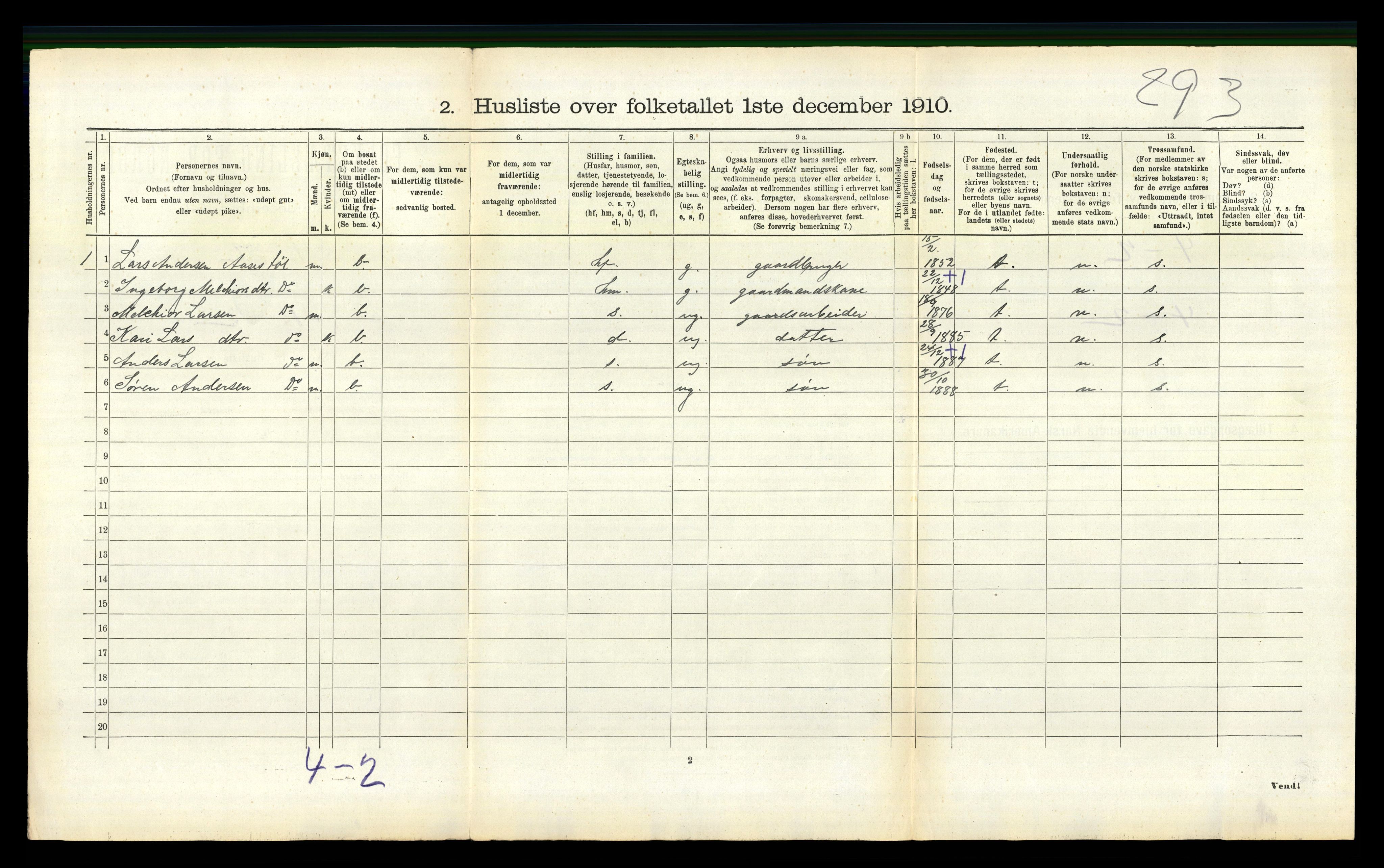 RA, 1910 census for Jostedal, 1910, p. 116