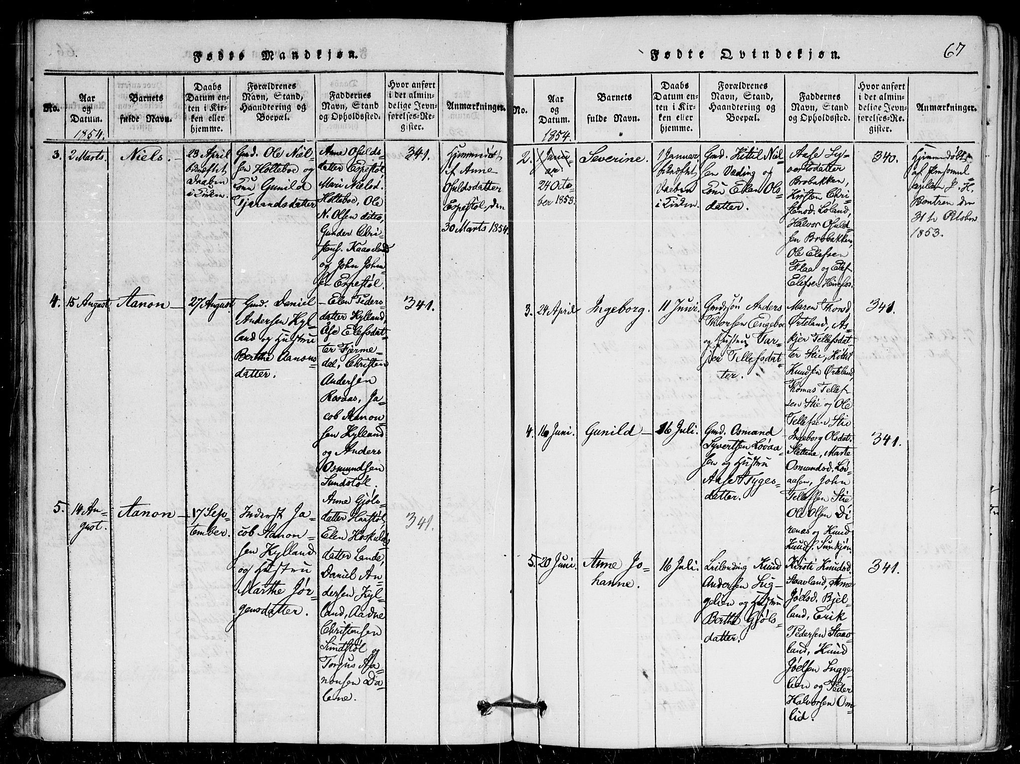 Herefoss sokneprestkontor, AV/SAK-1111-0019/F/Fa/Faa/L0001: Parish register (official) no. A 1, 1816-1860, p. 67