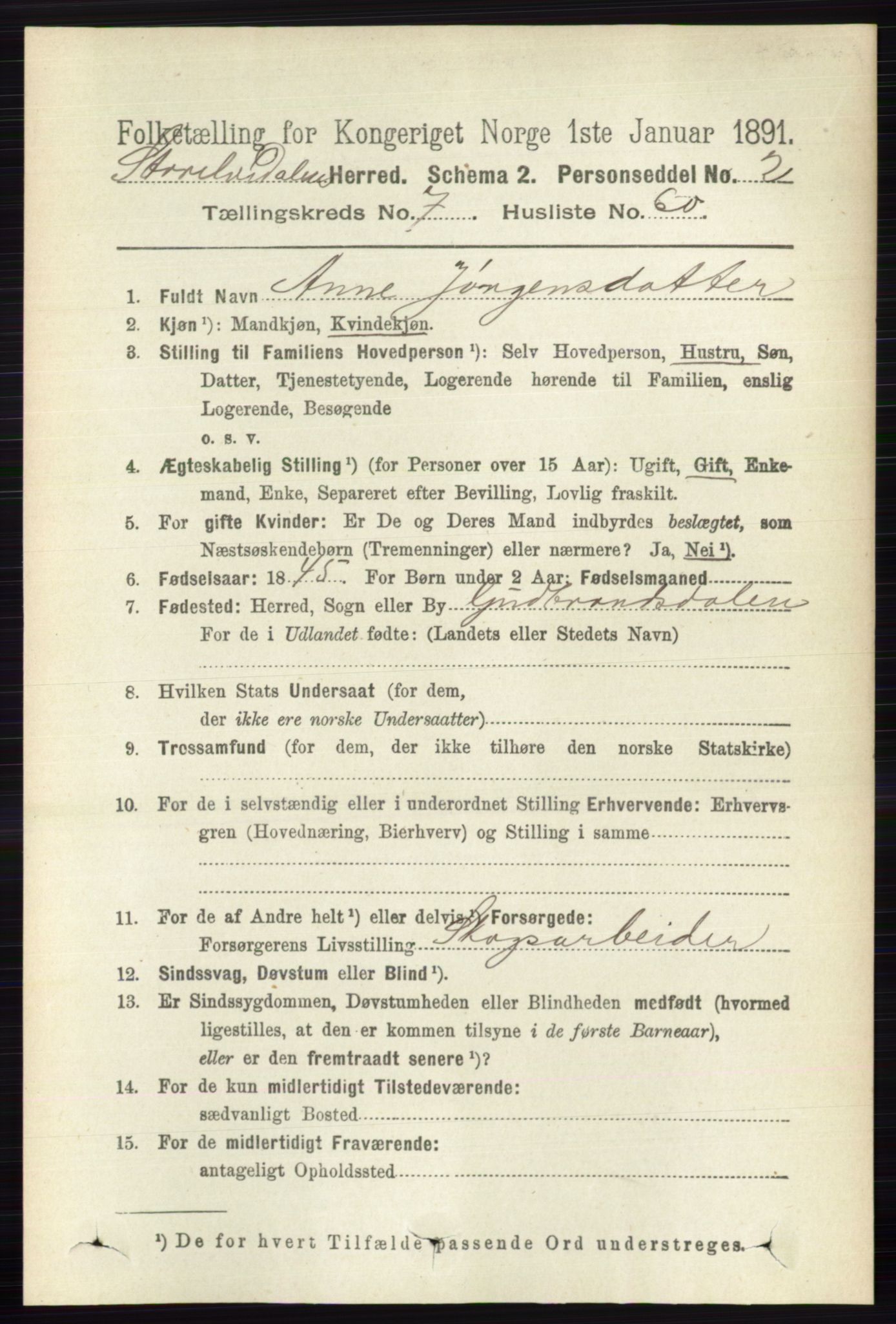RA, 1891 census for 0430 Stor-Elvdal, 1891, p. 3134