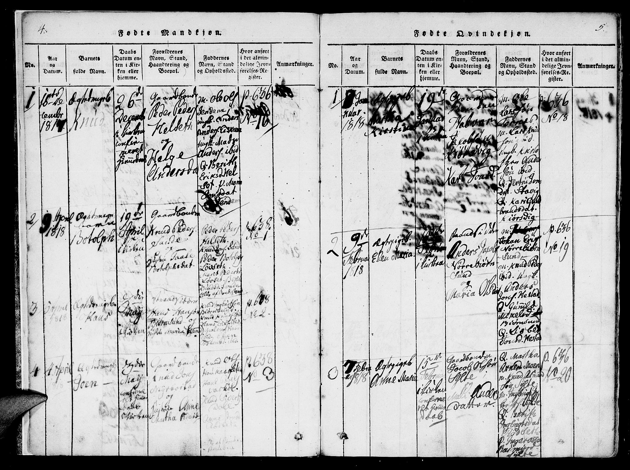 Ministerialprotokoller, klokkerbøker og fødselsregistre - Møre og Romsdal, AV/SAT-A-1454/565/L0747: Parish register (official) no. 565A01, 1817-1844, p. 4-5