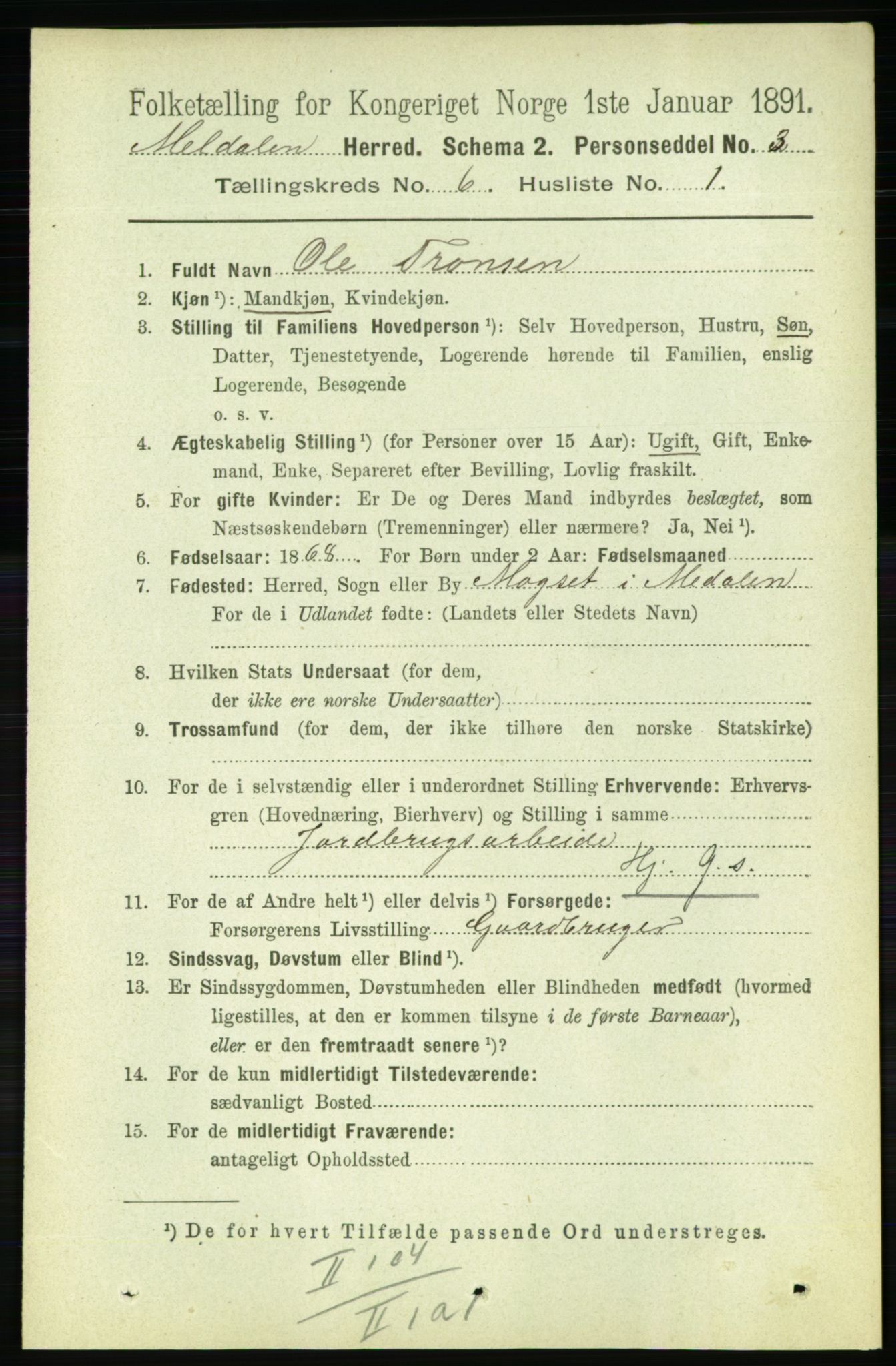 RA, 1891 census for 1636 Meldal, 1891, p. 2871