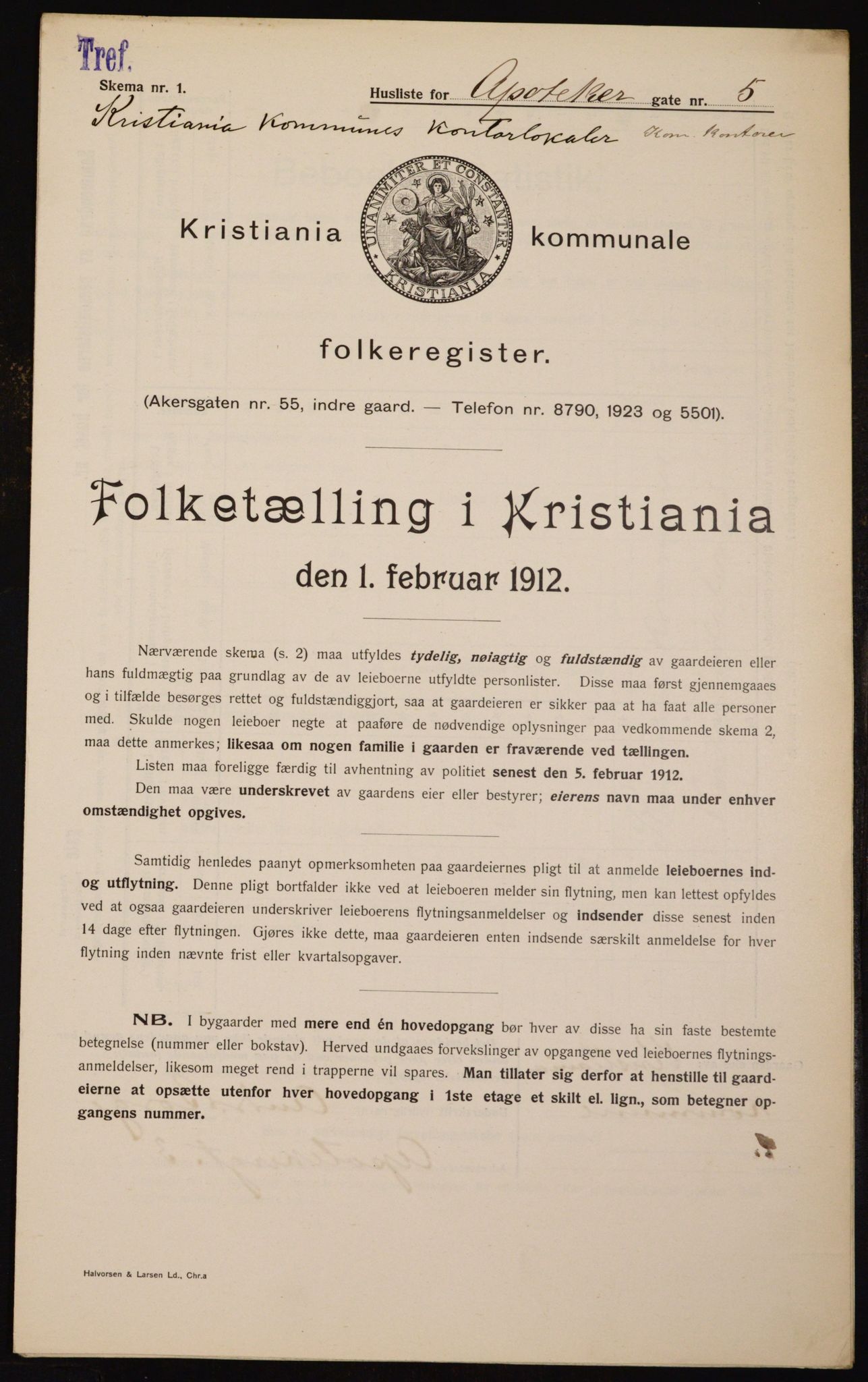 OBA, Municipal Census 1912 for Kristiania, 1912, p. 1325