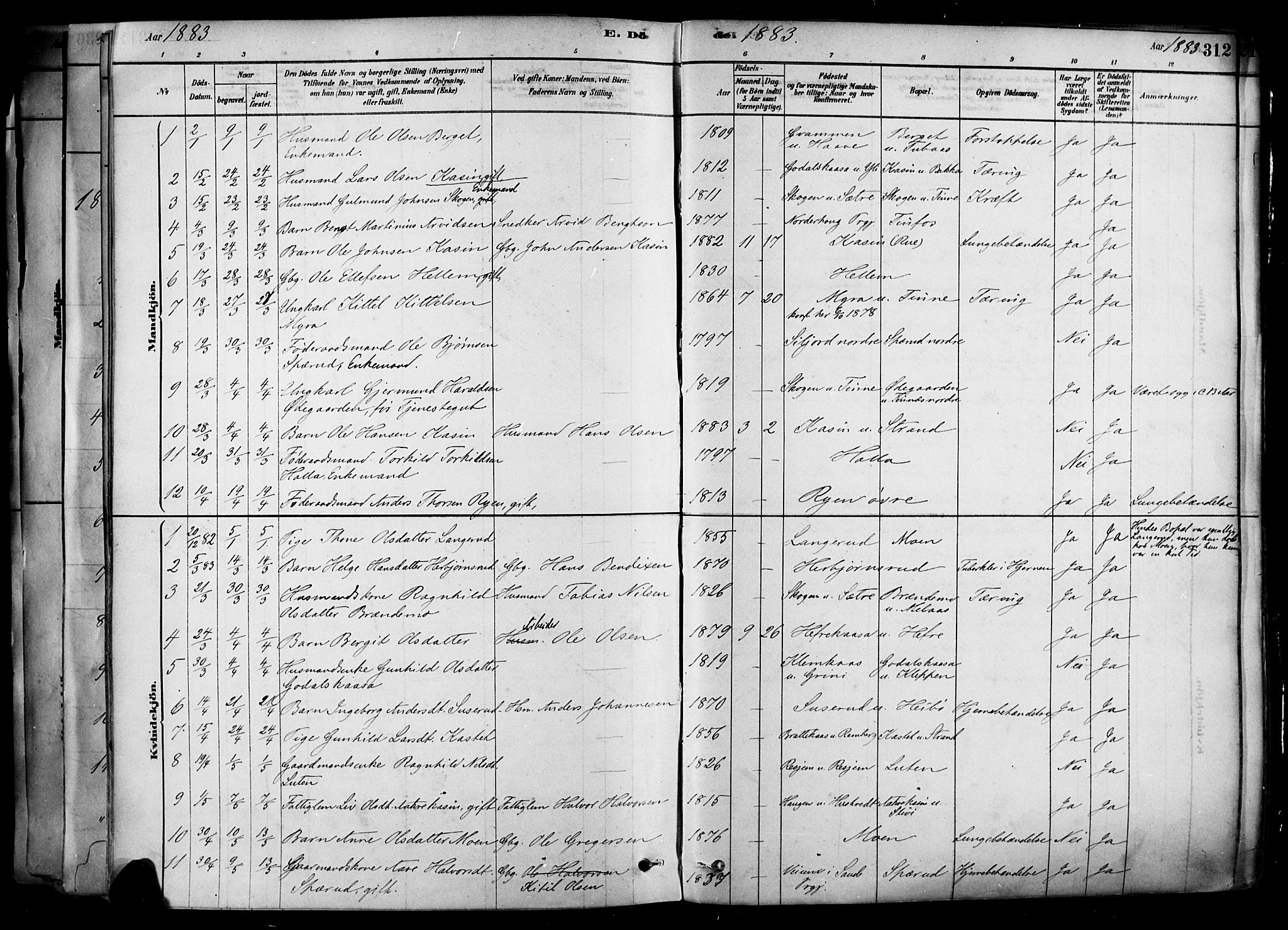Heddal kirkebøker, SAKO/A-268/F/Fa/L0008: Parish register (official) no. I 8, 1878-1903, p. 312