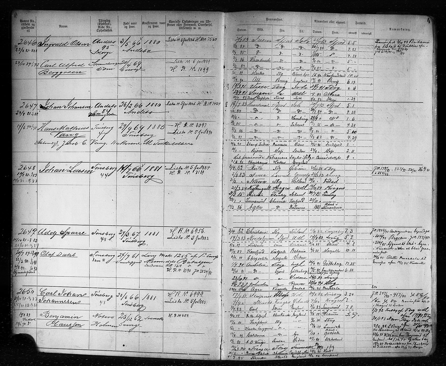 Tønsberg innrulleringskontor, AV/SAKO-A-786/F/Fb/L0007: Annotasjonsrulle Patent nr. 2636-5150, 1881-1892, p. 5